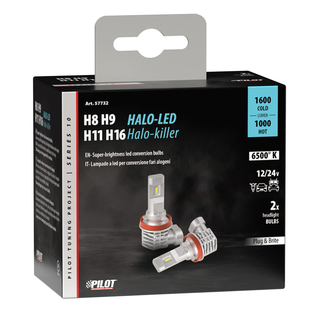 12/24V Halo Led Serie 10 Halo Killer - (H8-H9-H11-H16) - 20W - PGJ19-X - 2 pz - Scatola