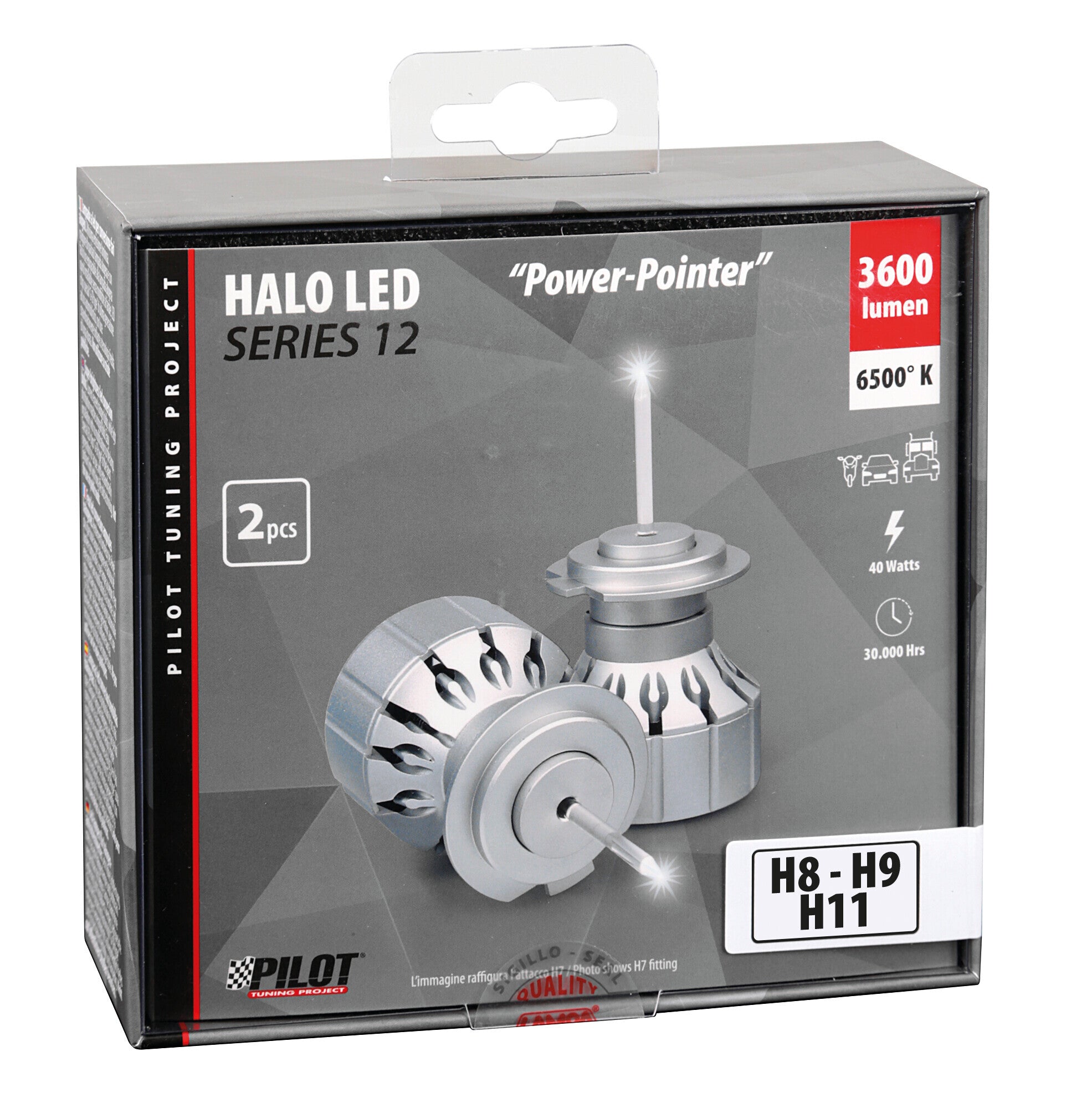 12/24V Halo Led Serie 12 Power-Pointer - (H8-H9-H11) - 40W - PGJ19-X - 2 pz - Scatola