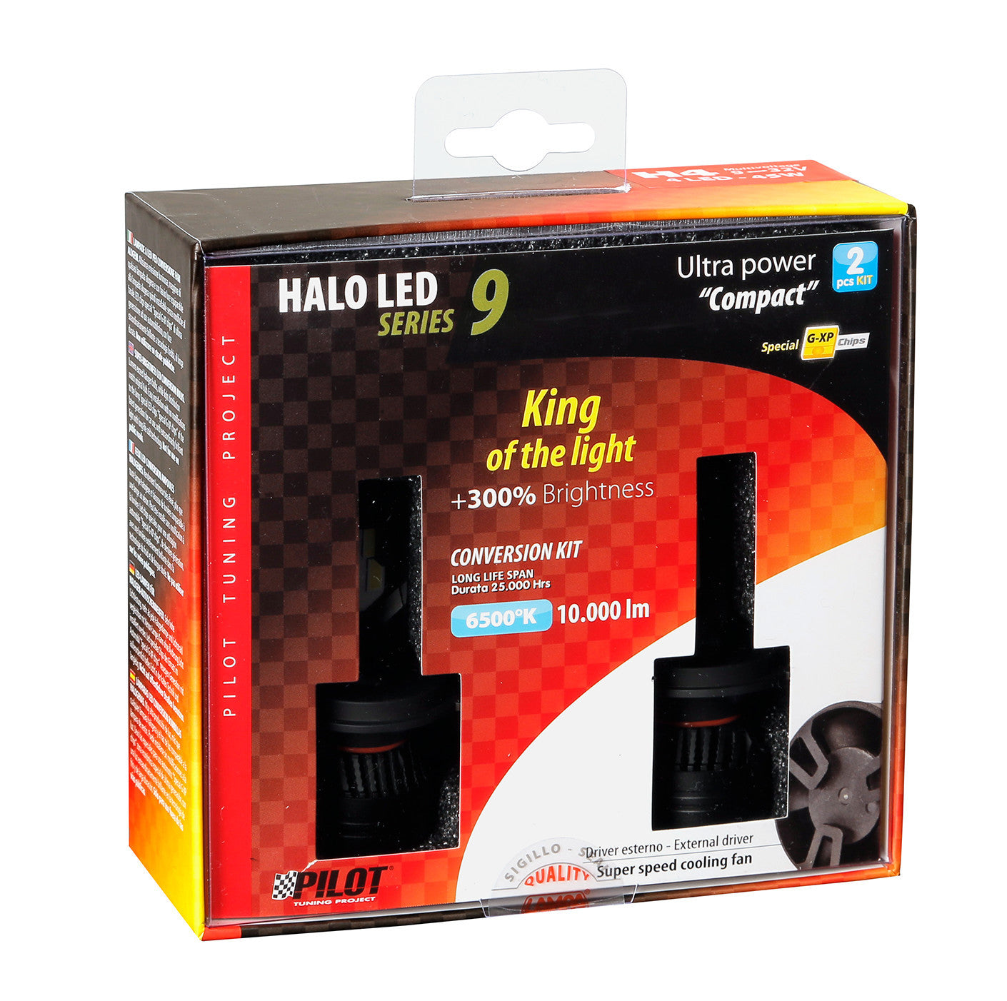 12/24V Halo Led Serie 9 Ultra Power Compact - (H4) - 45W - P43t - 2 pz - Scatola