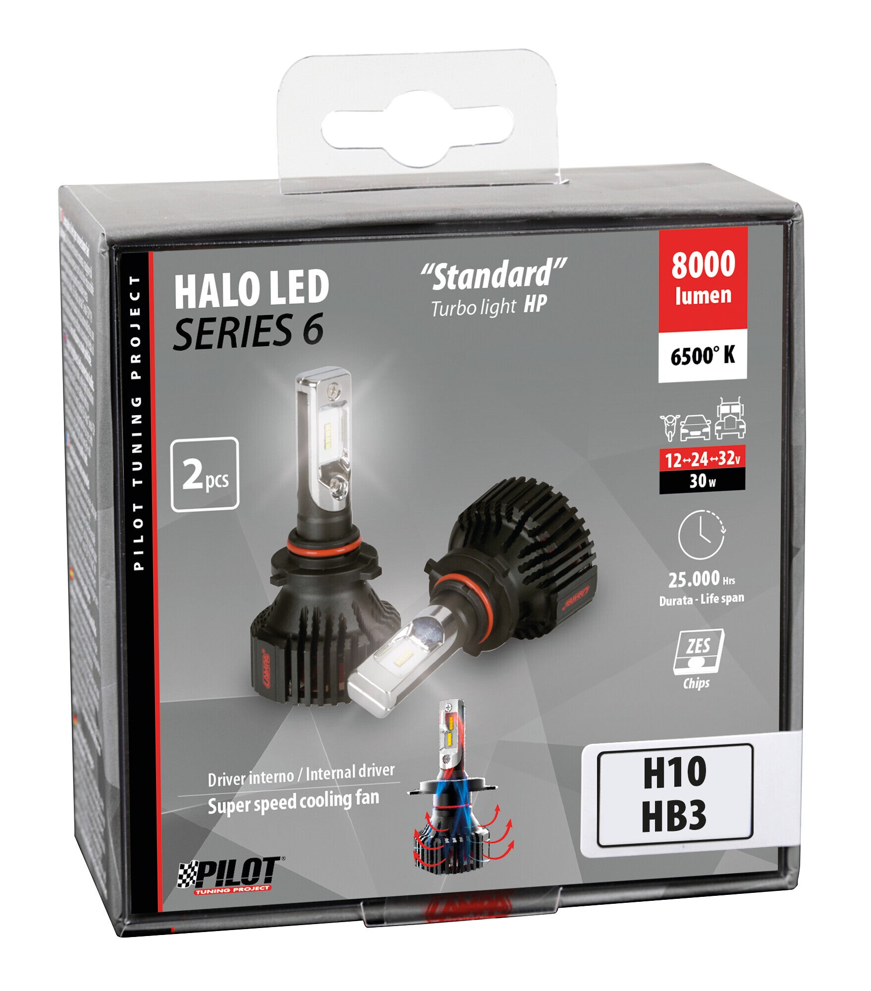 12/24V Halo Led Serie 6 Standard - (H10-HB3 9005) - 30W - P20d - 2 pz - Scatola