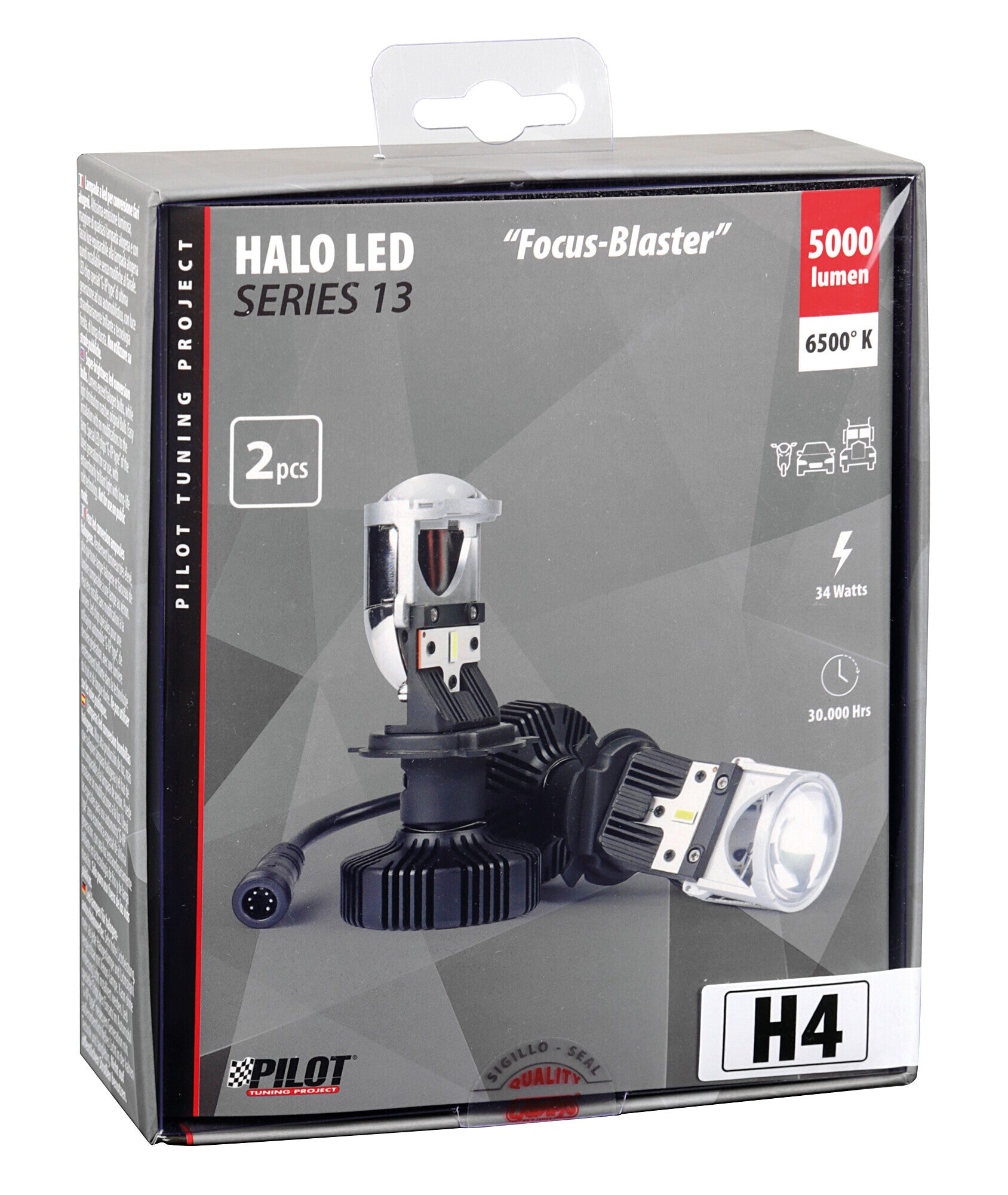 12/24V Halo Led Serie 13 Focus-Blaster - (H4) - 34W - P43t - 2 pz - Scatola
