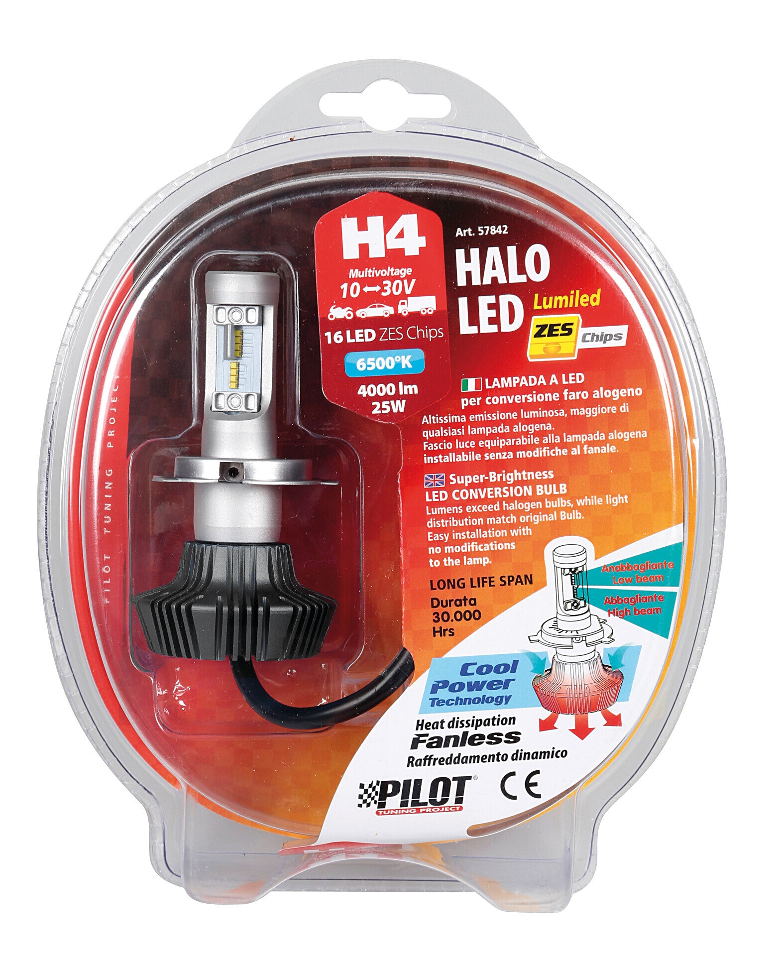 12/24V Halo Led Serie 1 - (H4) - 25W - P43t - 1 pz - D/Blister