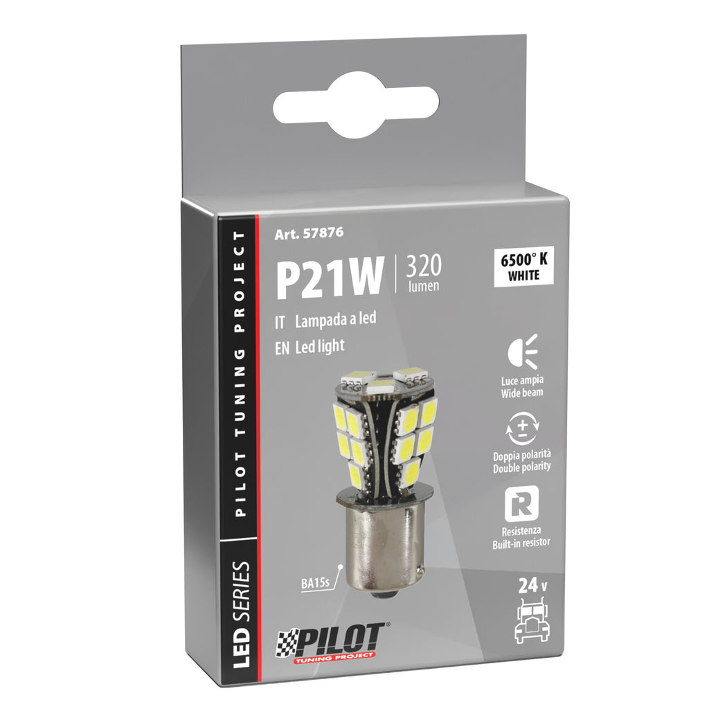24V Led series - 18 SMD x 1 chip - (P21W) - BA15s - 1 pz - Scatola - Bianco - Doppia polarità - Resistenza incorporata
