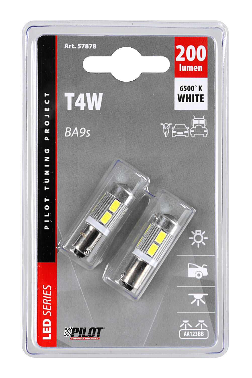 12/24V Led Series - 10 SMD - (T4W) - BA9s - 2 pz - D/Blister - Bianco - Doppia polarità