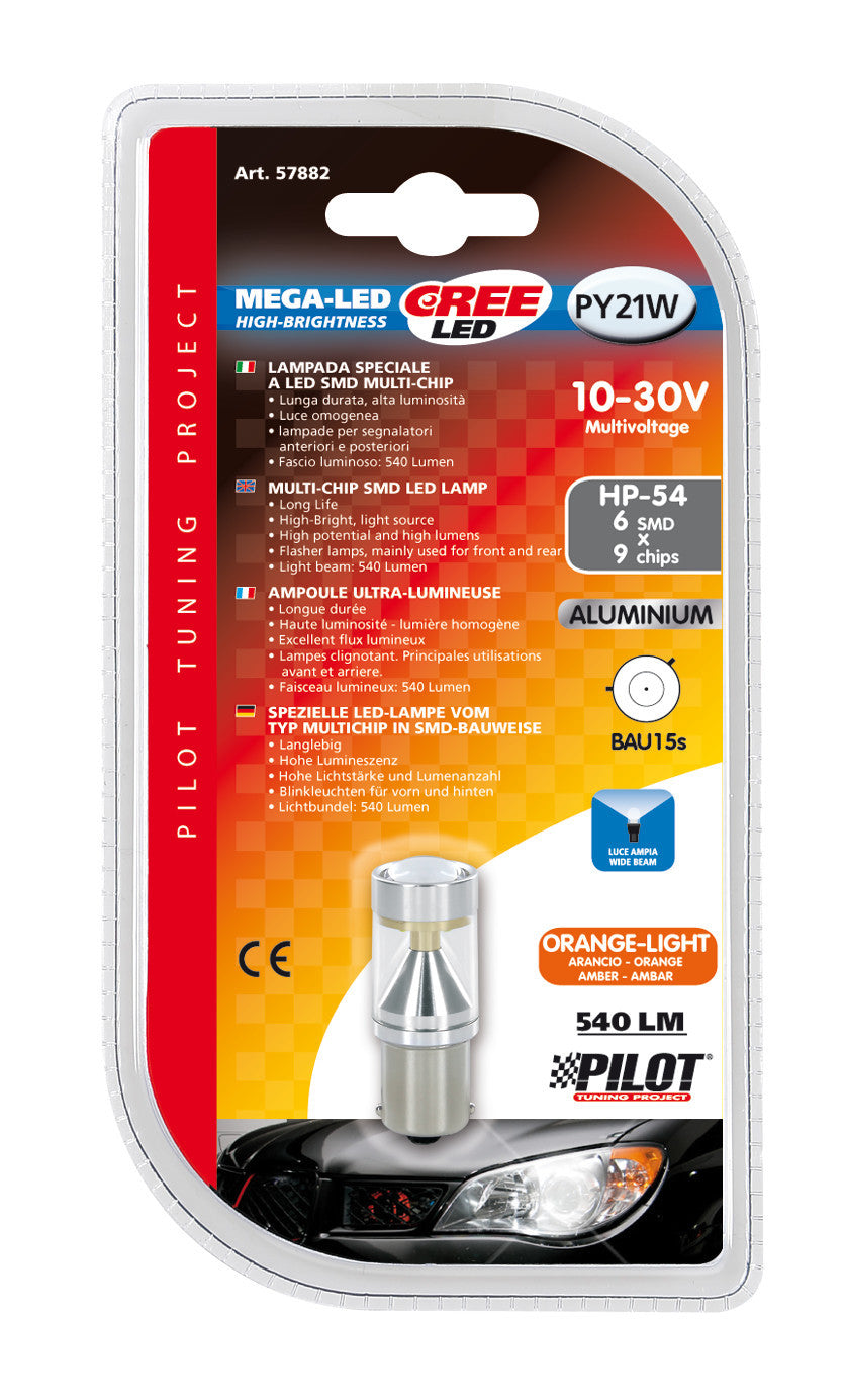 12/24V Mega-Led 54 - 6 SMD x 9 chips - (PY21W) - BAU15s - 1 pz - D/Blister - Arancio