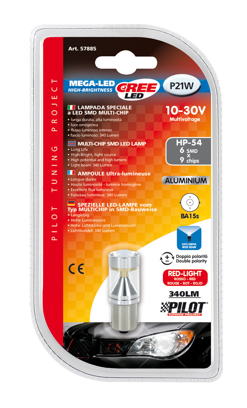 12/24V Led Series - 6 SMD x 9 chips - (P21W) - BA15s - 1 pz - D/Blister - Rosso