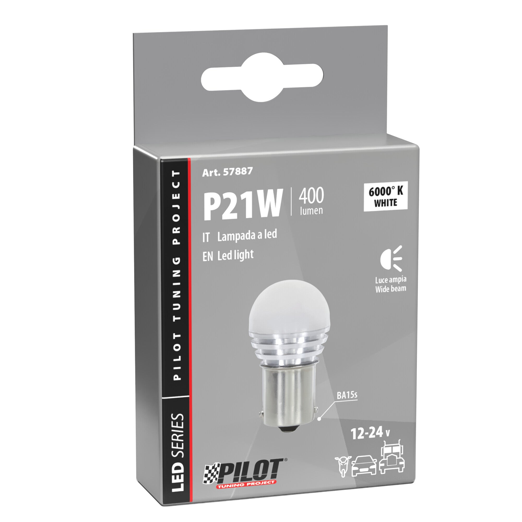 12/24V Led Series - 1 SMD x 9 chips - (P21W) - BA15s - 1 pz - Scatola - Bianco