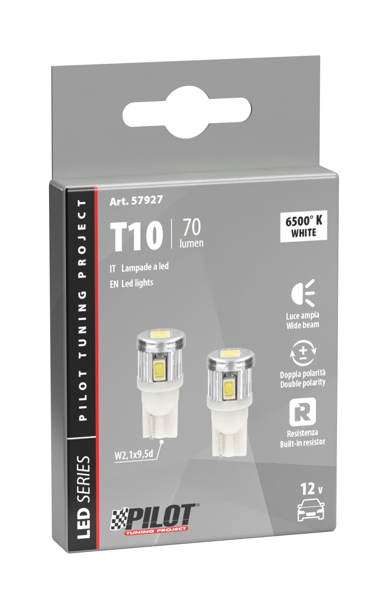 12V Mega-Led 6 - 6 SMD x 1 chip - (T10) - W2,1x9,5d - 2 pz - Scatola - Bianco - Doppia polarità - Resistenza incorporata