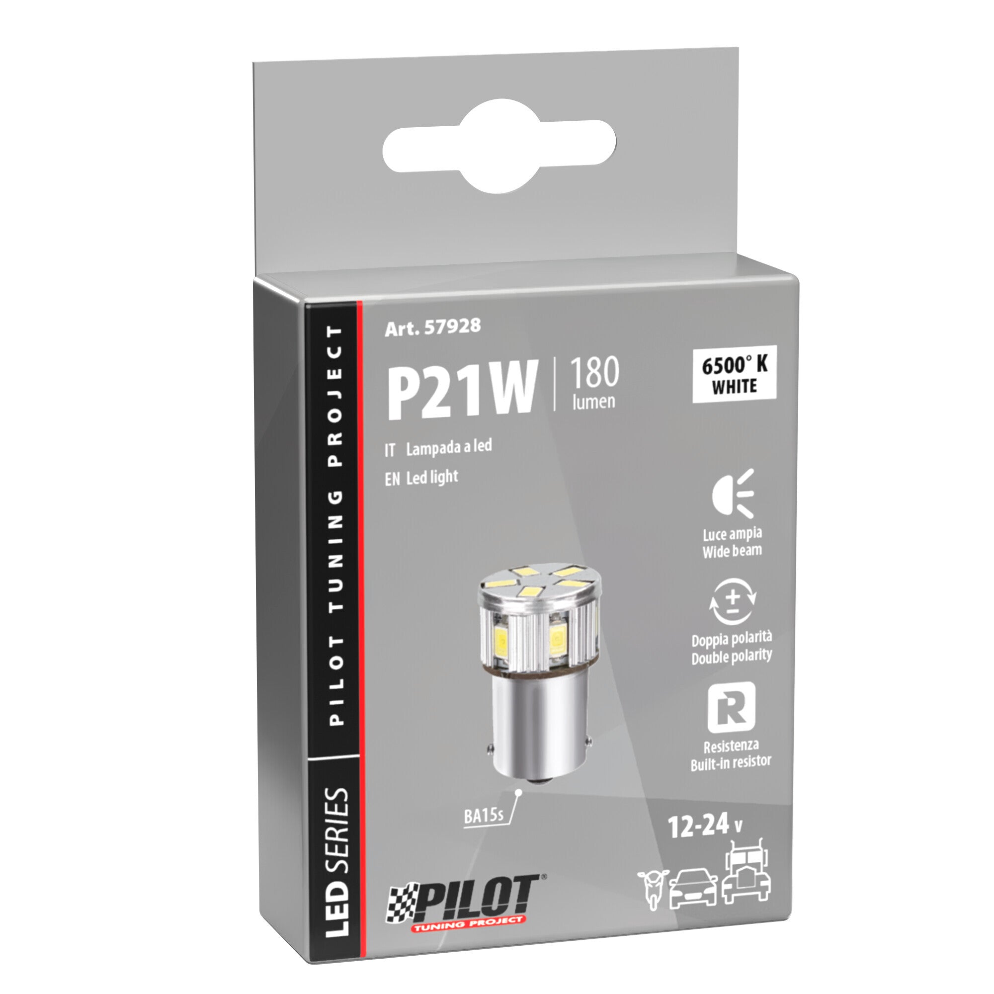 12/24V Led Series - 11 SMD x 1 chip - (P21W) - BA15s - 1 pz - Scatola - Bianco - Doppia polarità - Resistenza incorporata
