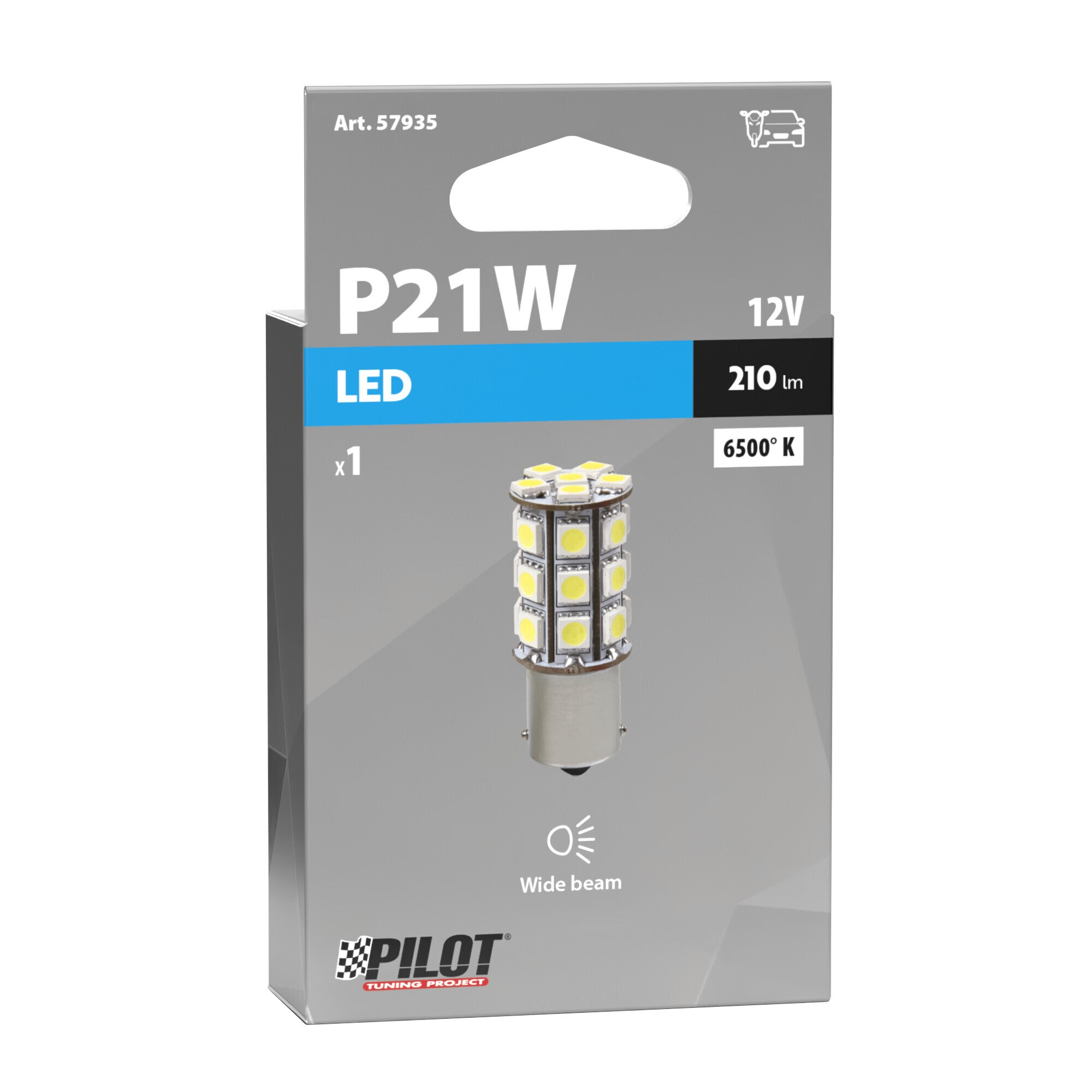 12V Led Series - 27 SMD x 3 chips - (P21W) - BA15s - 1 pz - Scatola - Bianco