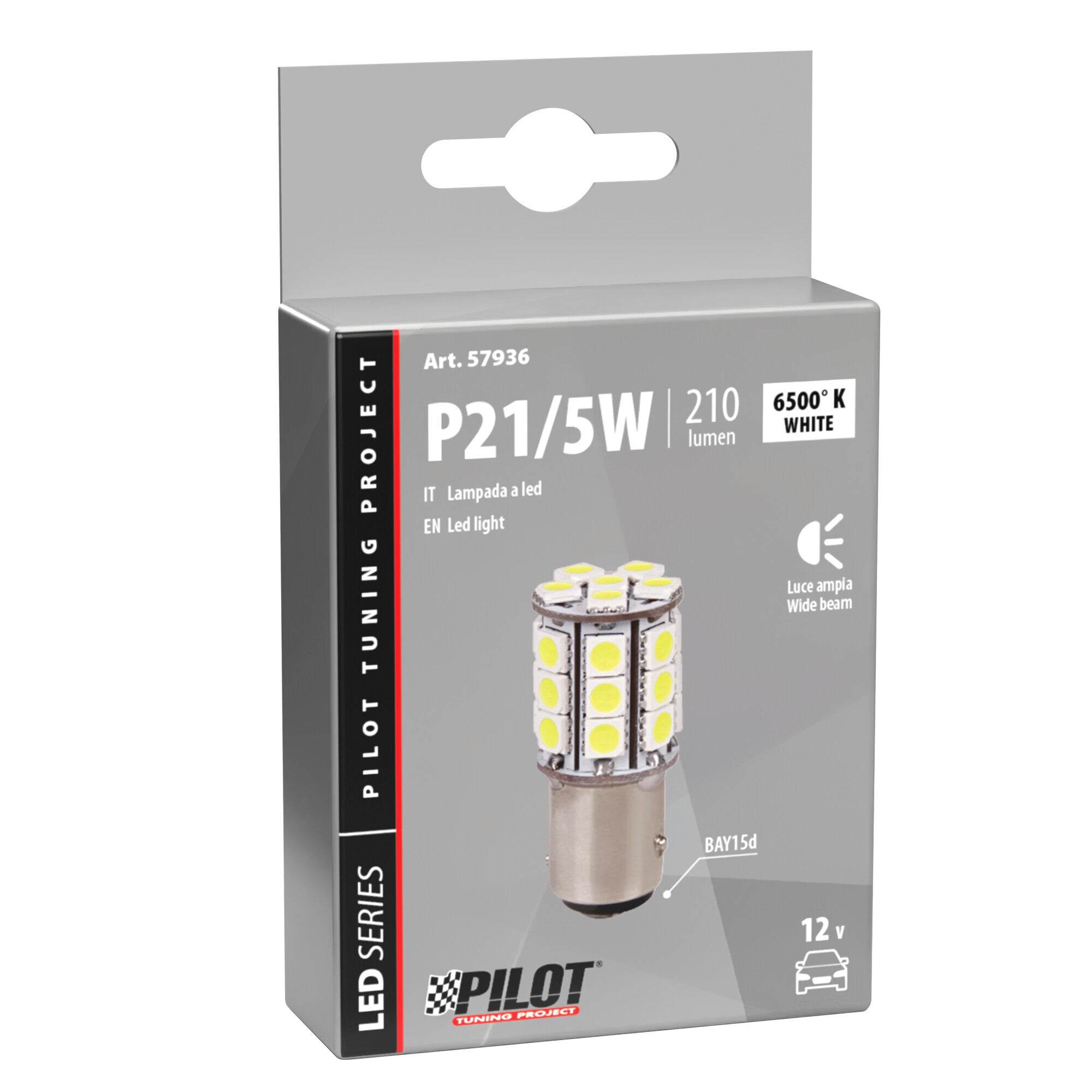 12V Hyper-Led 81 - 27 SMD x 3 chips - (P21/5W) - BAY15d - 1 pz - Scatola - Bianco