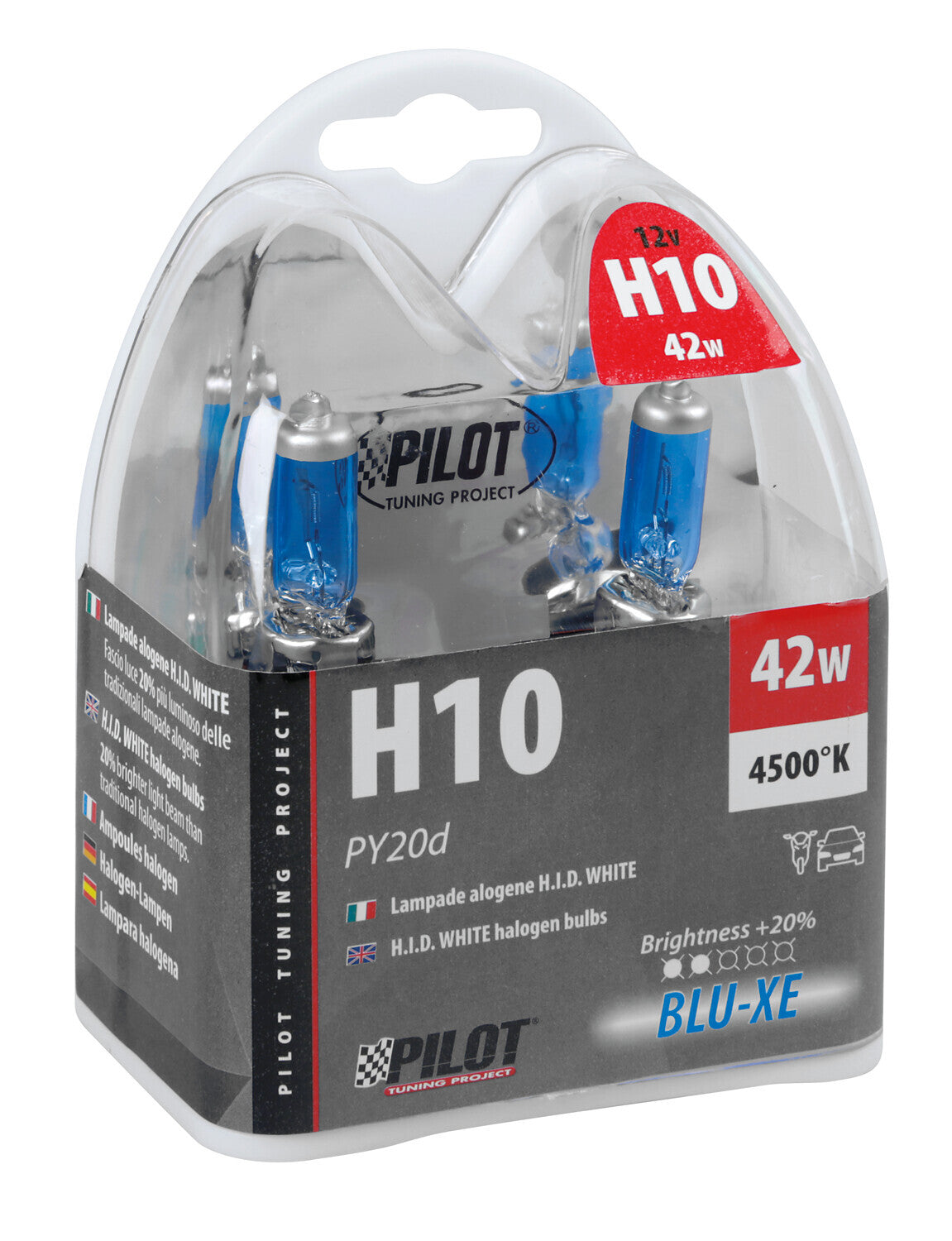 12V Lampada alogena Blu-Xe - H10 - 42W - PY20d - 2 pz - Scatola Plast.
