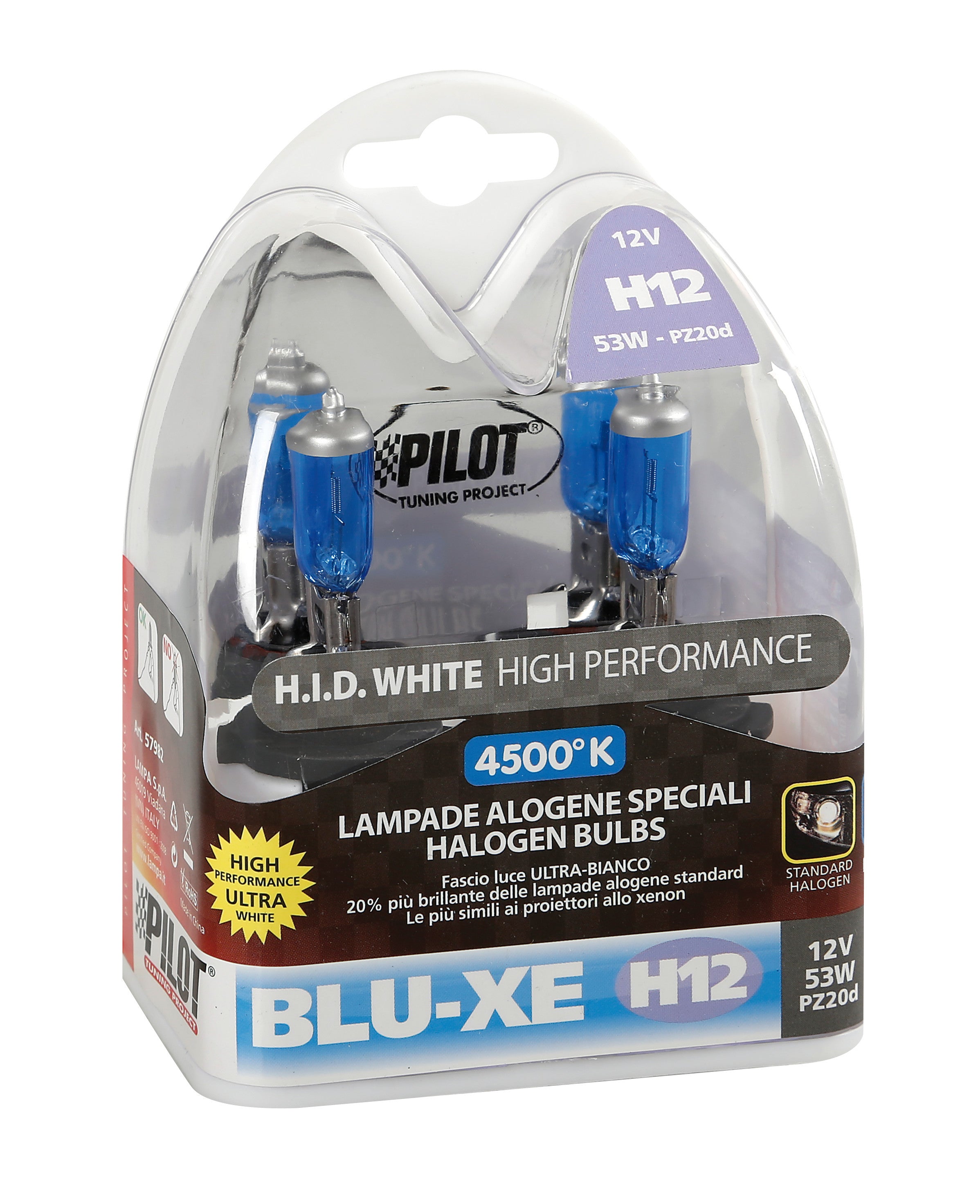 12V Lampada alogena Blu-Xe - H12 - 53W - PZ20d - 2 pz - Scatola Plast.