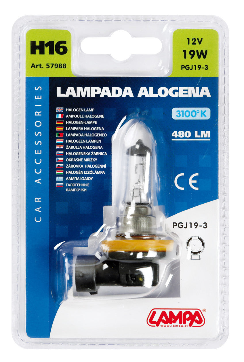 12V Lampada alogena - H16 - 19W - PGJ19-3 - 1 pz - D/Blister