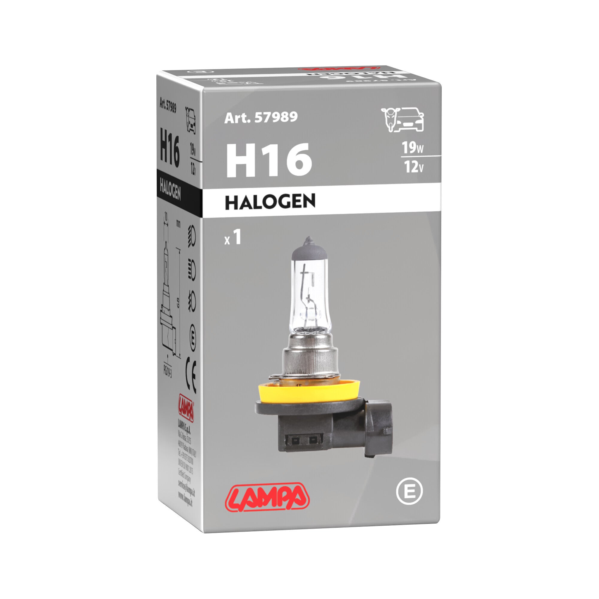 12V Lampada alogena - H16 - 19W - PGJ19-3 - 1 pz - Scatola