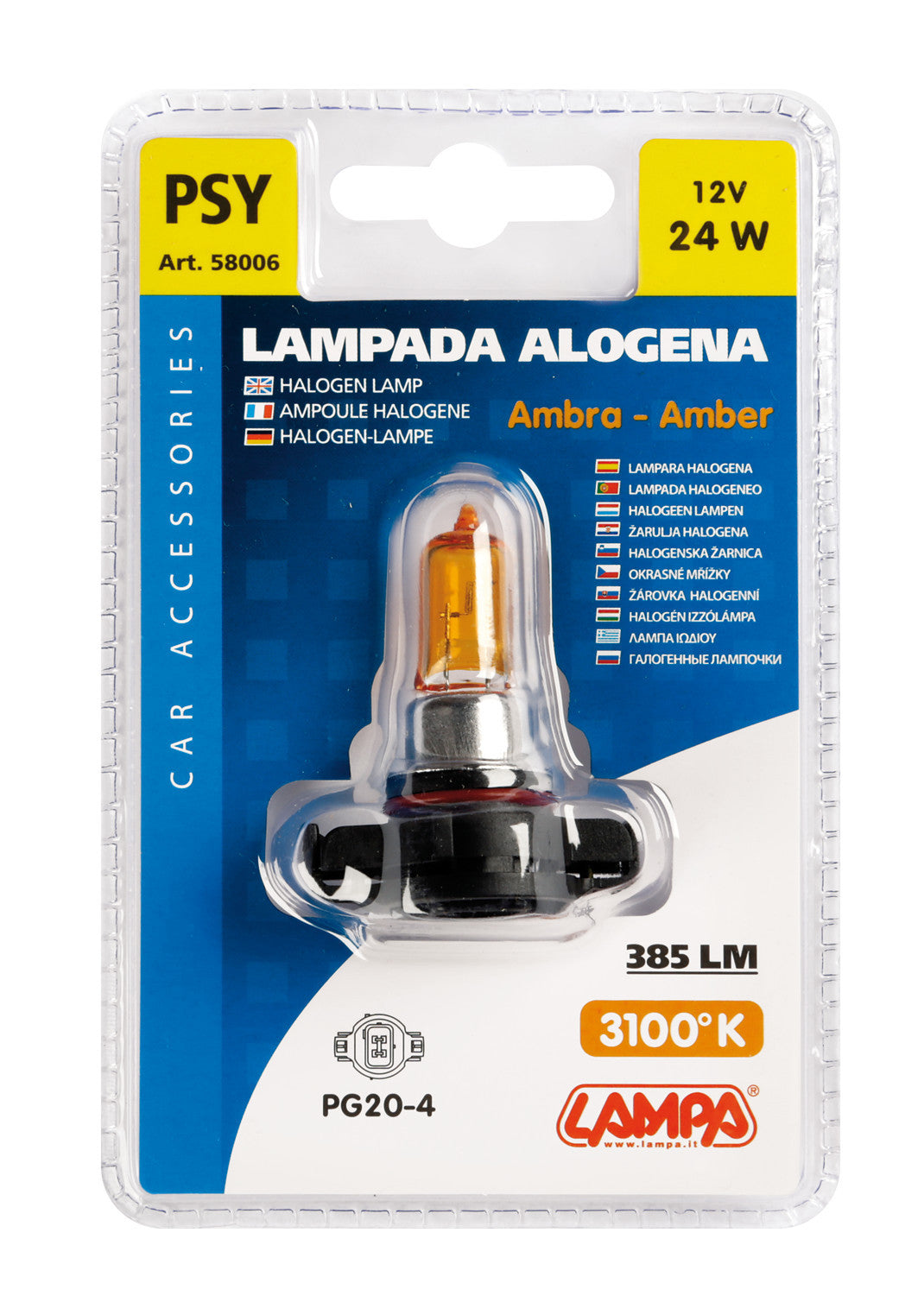 12V Lampada alogena - PSY24W - 24W - PG20-4 - 1 pz - D/Blister - Arancio