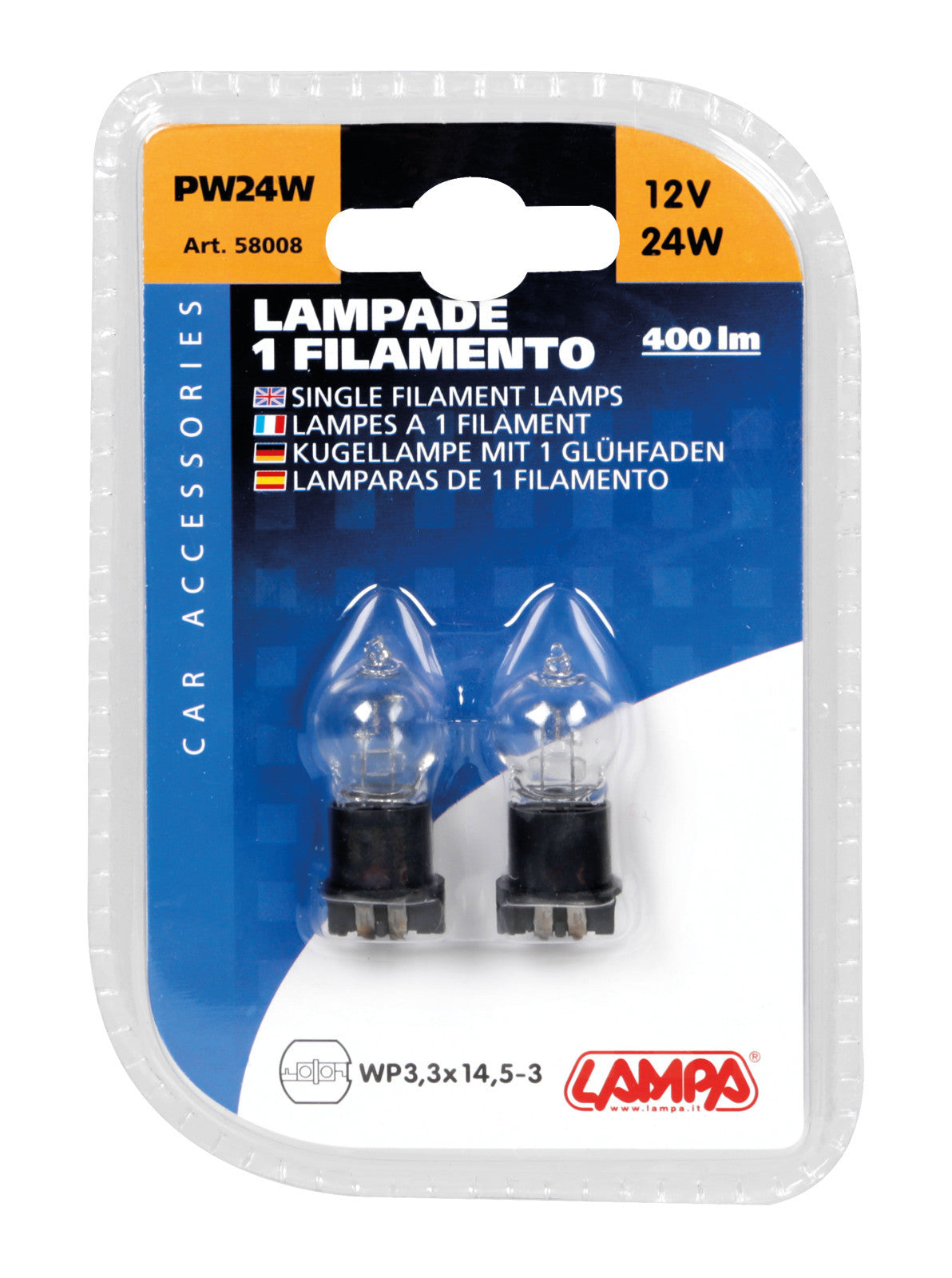 12V Lampada alogena - PW24W - 24W - WP3,3x14,5-3 - 2 pz - D/Blister