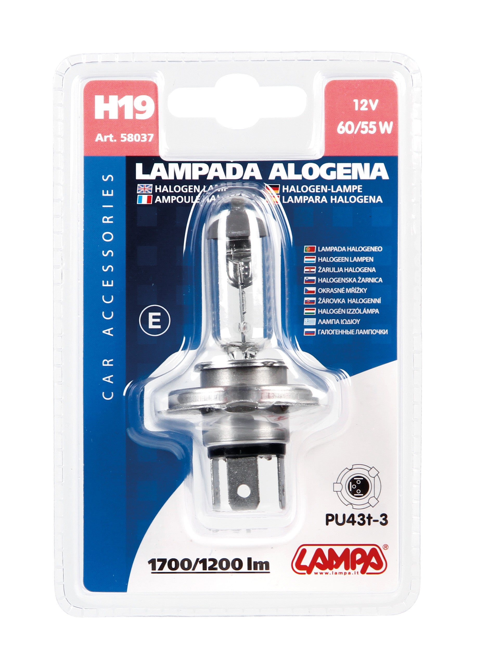 12V Lampada alogena - H19 - 60/55W - PU43t-3 - 1 pz - D/Blister