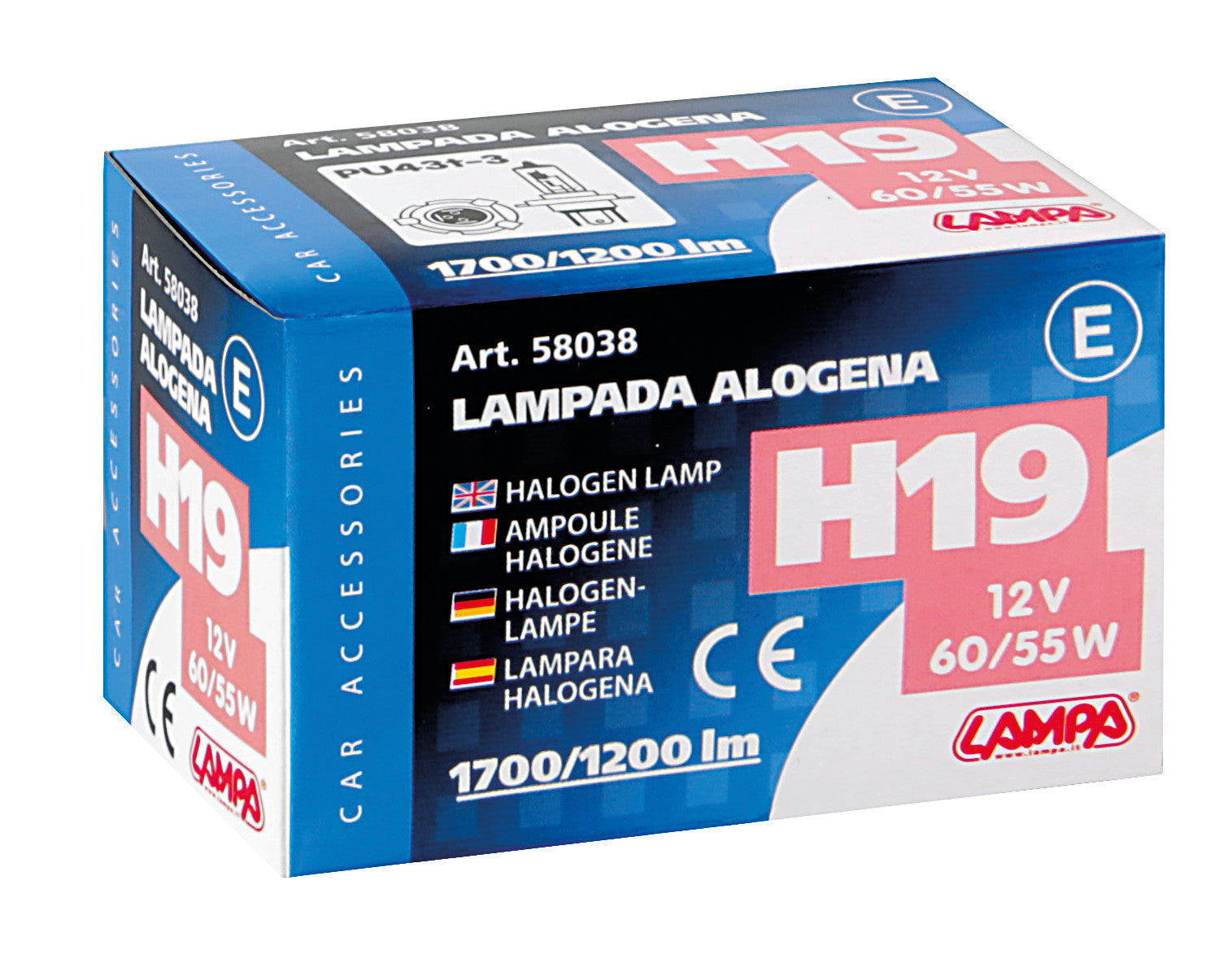 12V Lampada alogena - H19 - 60/55W - PU43t-3 - 1 pz - Scatola