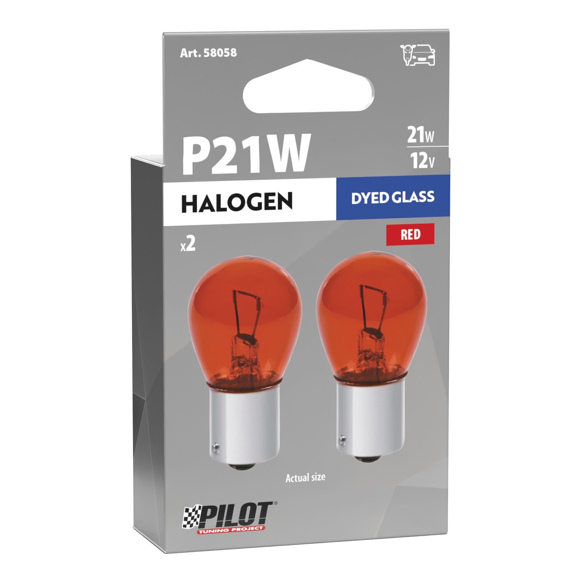 12V Red Dyed Glass, Lampada 1 filamento - (P21W) - 21W - BA15s - 2 pz - Scatola