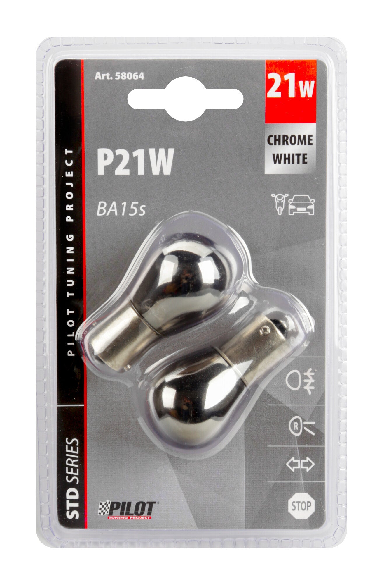 12V Lampada 1 filamento - (P21W) - 21W - BA15s - 2 pz - D/Blister - Cromo/Bianco