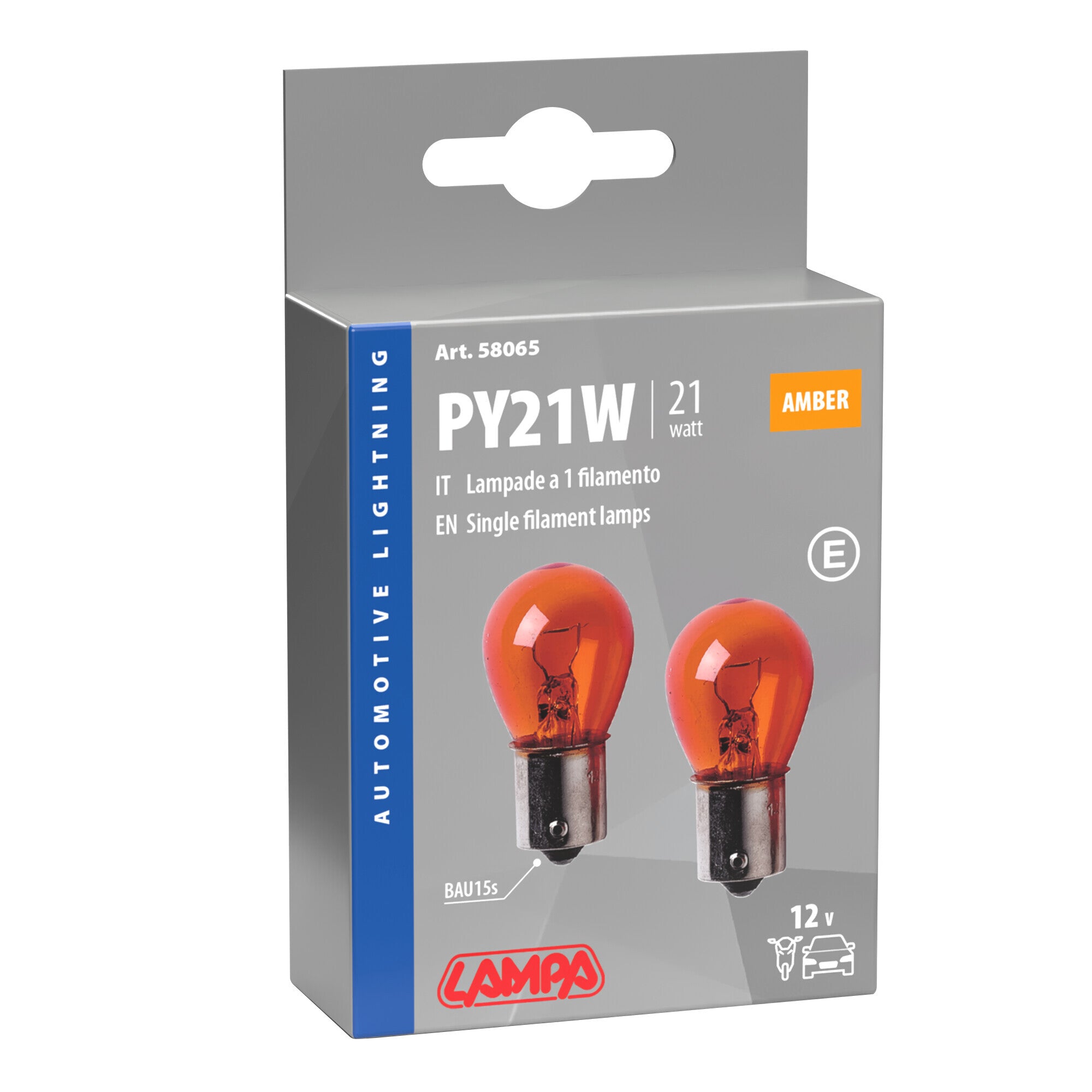 12V Lampada 1 filamento - PY21W - 21W - BAU15s - 2 pz - Scatola - Arancio