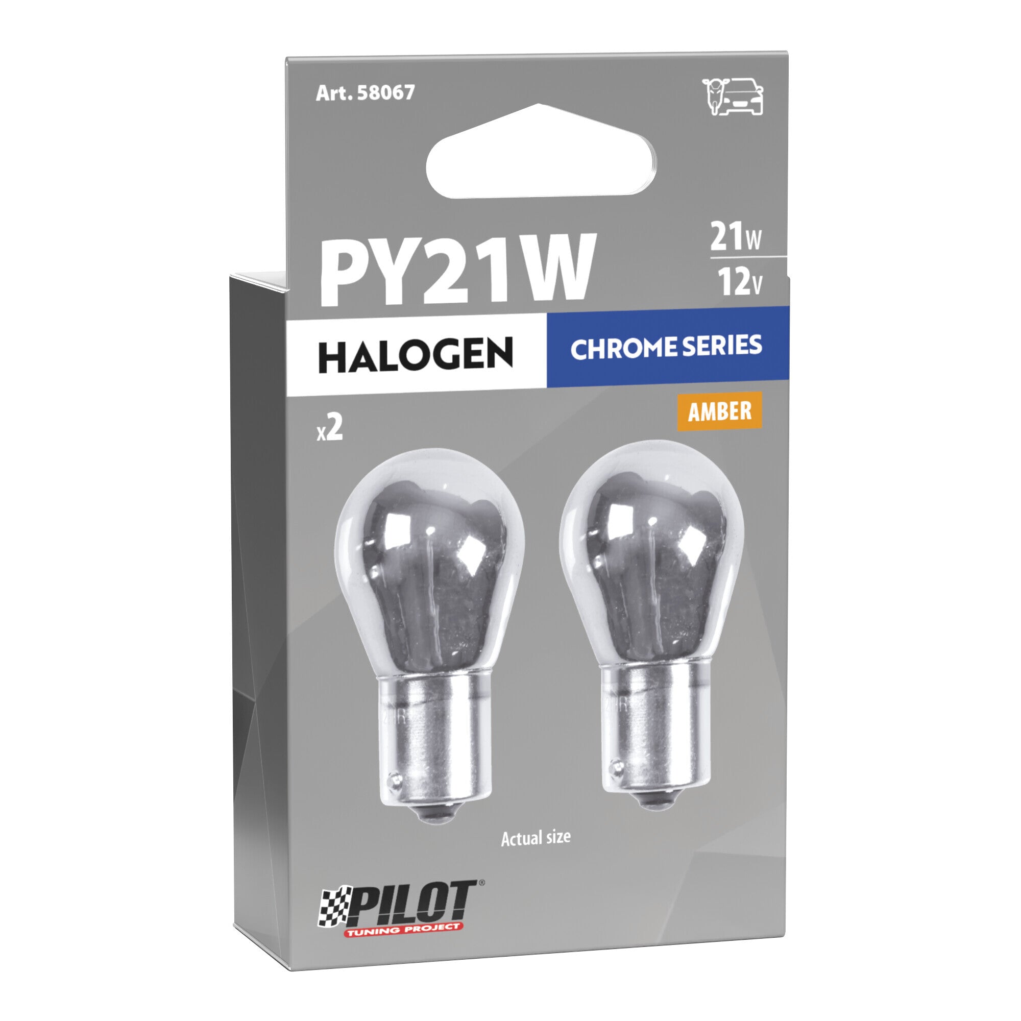 12V Lampada 1 filamento - (PY21W) - 21W - BAU15s - 2 pz - Scatola - Cromo/Arancio