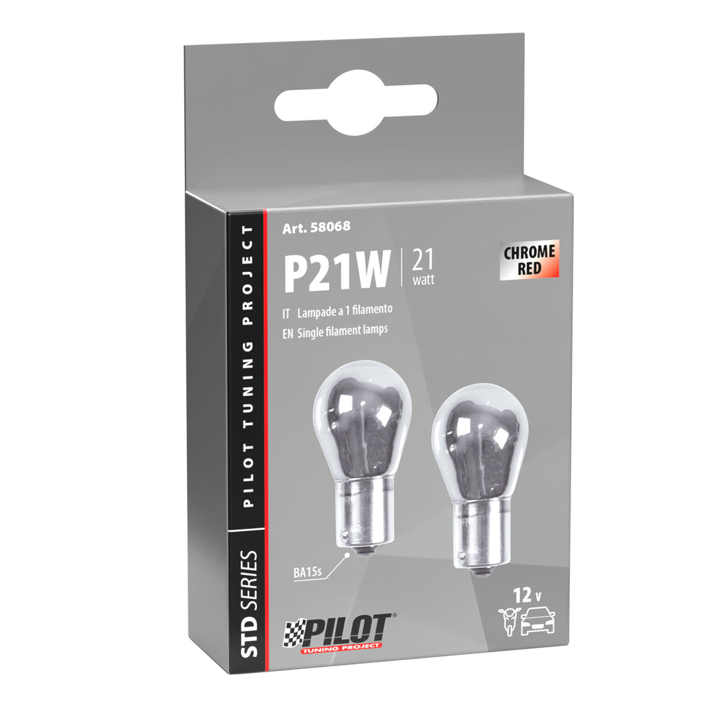 12V Lampada 1 filamento - (P21W) - 21W - BA15s - 2 pz - Scatola - Cromo/Rosso