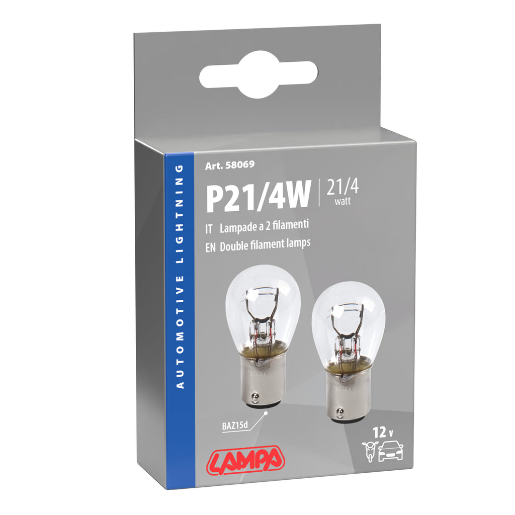 12V Lampada 2 filamenti - P21/4W - 21/4W - BAZ15d - 2 pz - Scatola