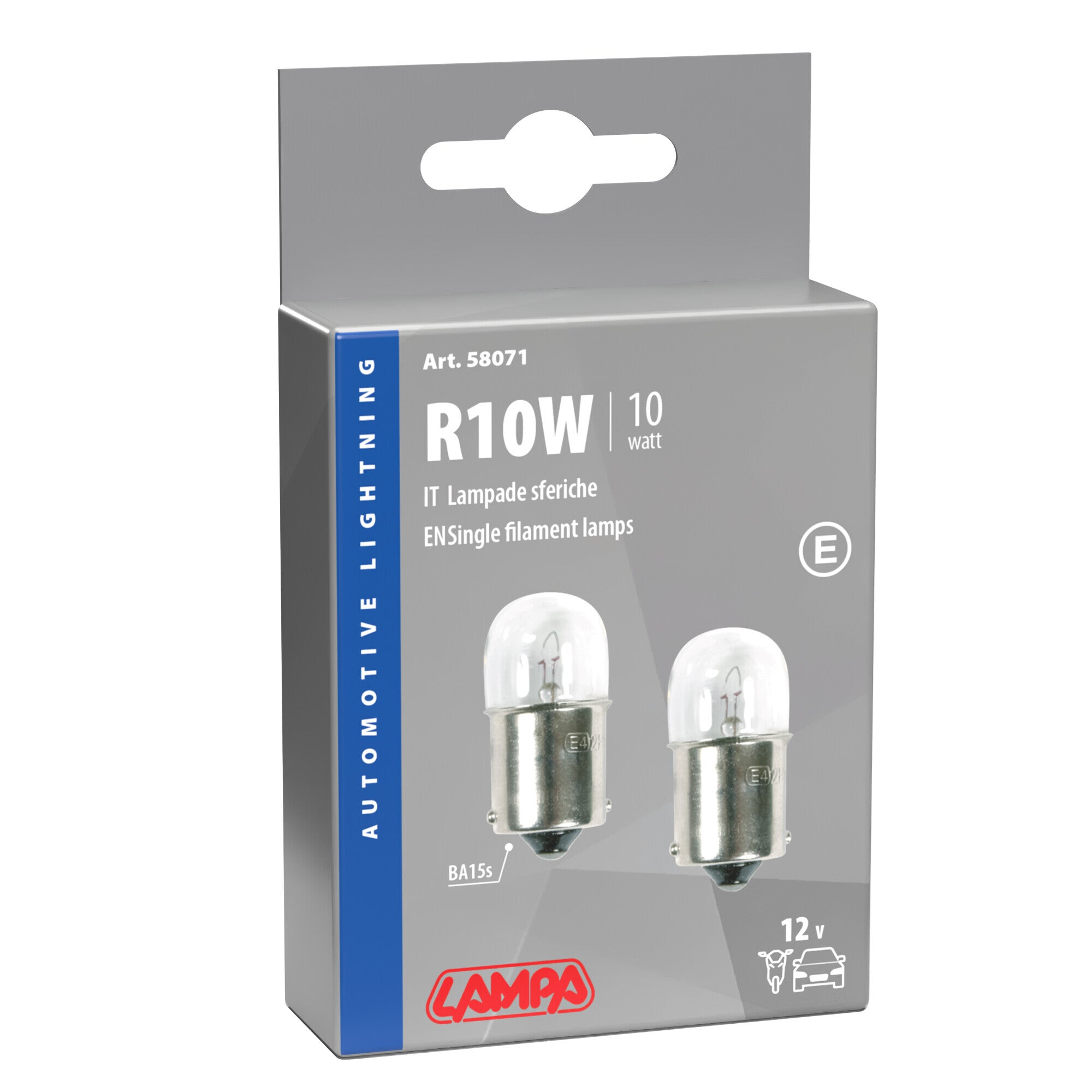 12V Lampada sferica - R10W - 10W - BA15s - 2 pz - Scatola