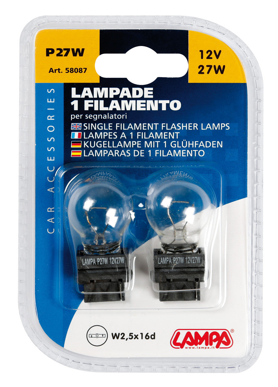 12V Lampada 1 filamento - P27W - 27W - W2,5x16d - 2 pz - Scatola