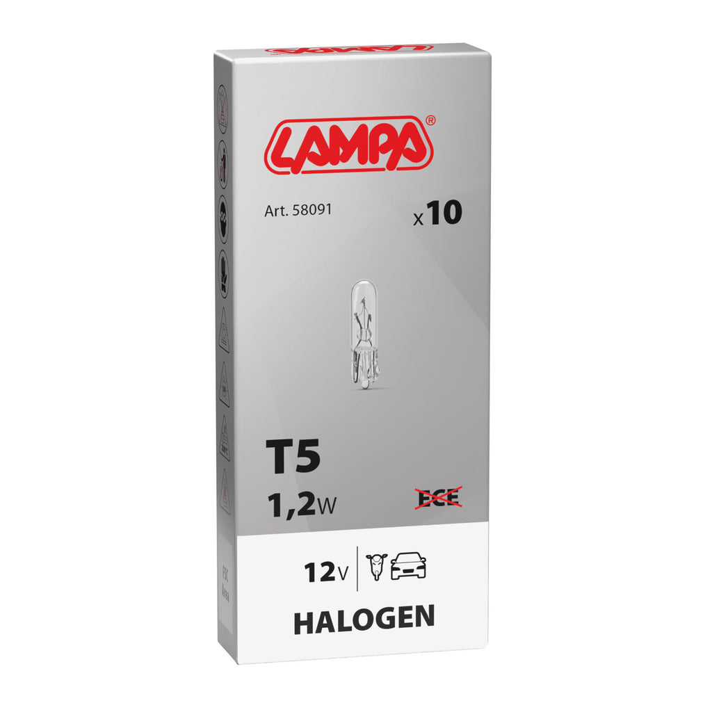 12V Lampada con zoccolo vetro - T5 - 1,2W - W2x4,6d - 10 pz - Scatola