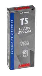 12V Lampada con zoccolo vetro - T5 - 2W - W2x4,6d - 10 pz - Scatola