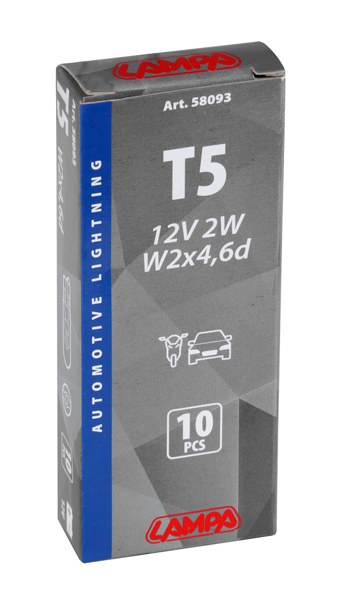 12V Lampada con zoccolo vetro - T5 - 2W - W2x4,6d - 10 pz - Scatola