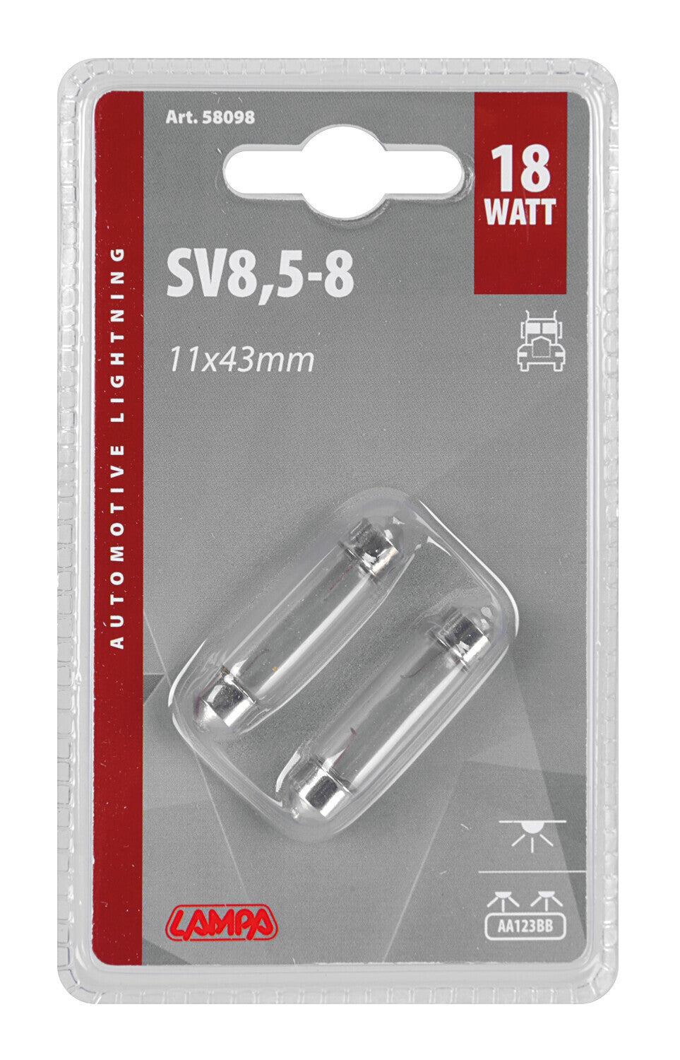 24V Lampada siluro - 11x43 mm - 18W - SV8,5-8 - 2 pz - D/Blister