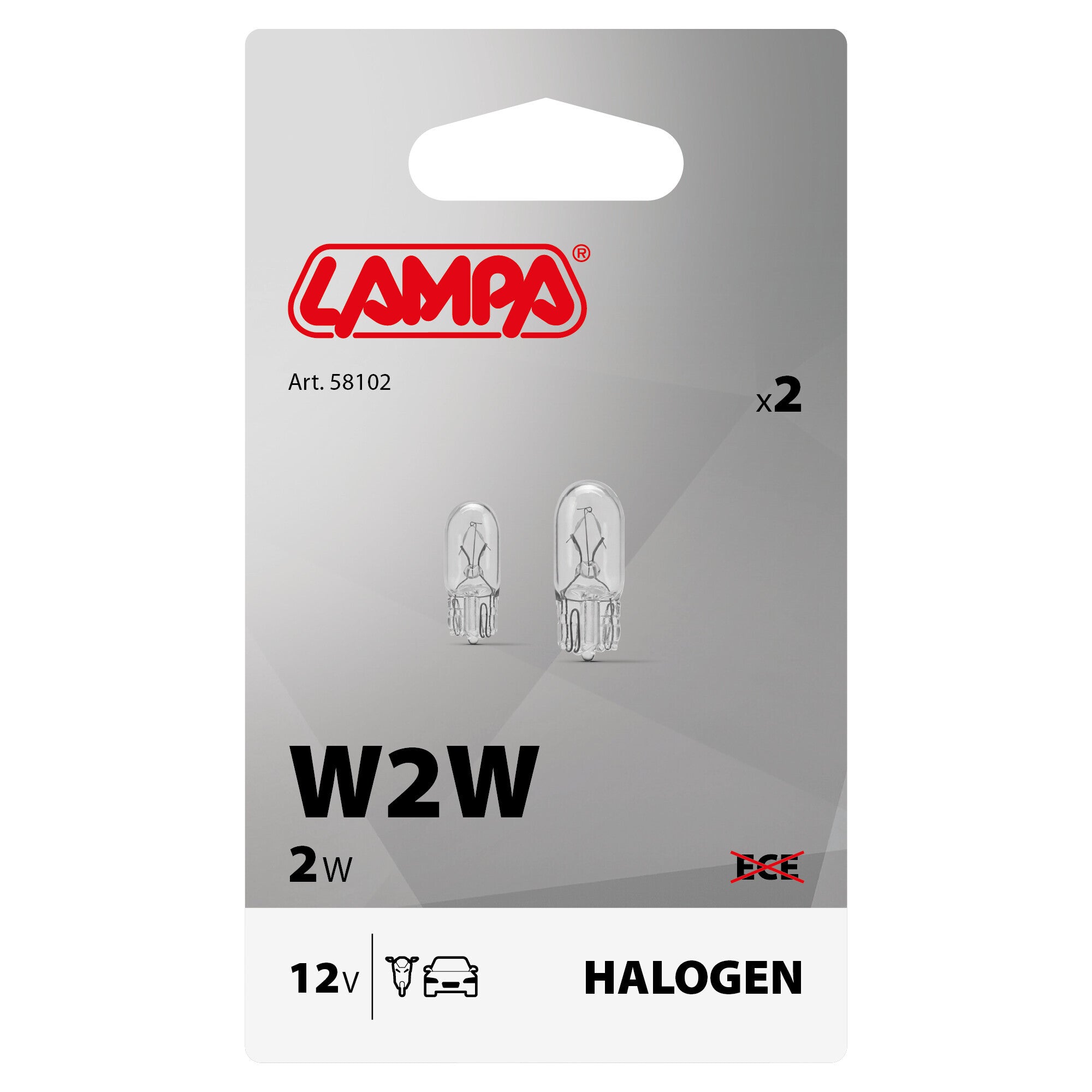 12V Lampada con zoccolo vetro - W2W - 2W - W2,1x9,5d - 2 pz - Scatola