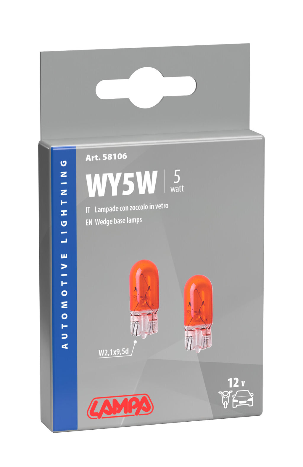 12V Lampada con zoccolo vetro - WY5W - 5W - W2,1x9,5d - 2 pz - Scatola - Arancio