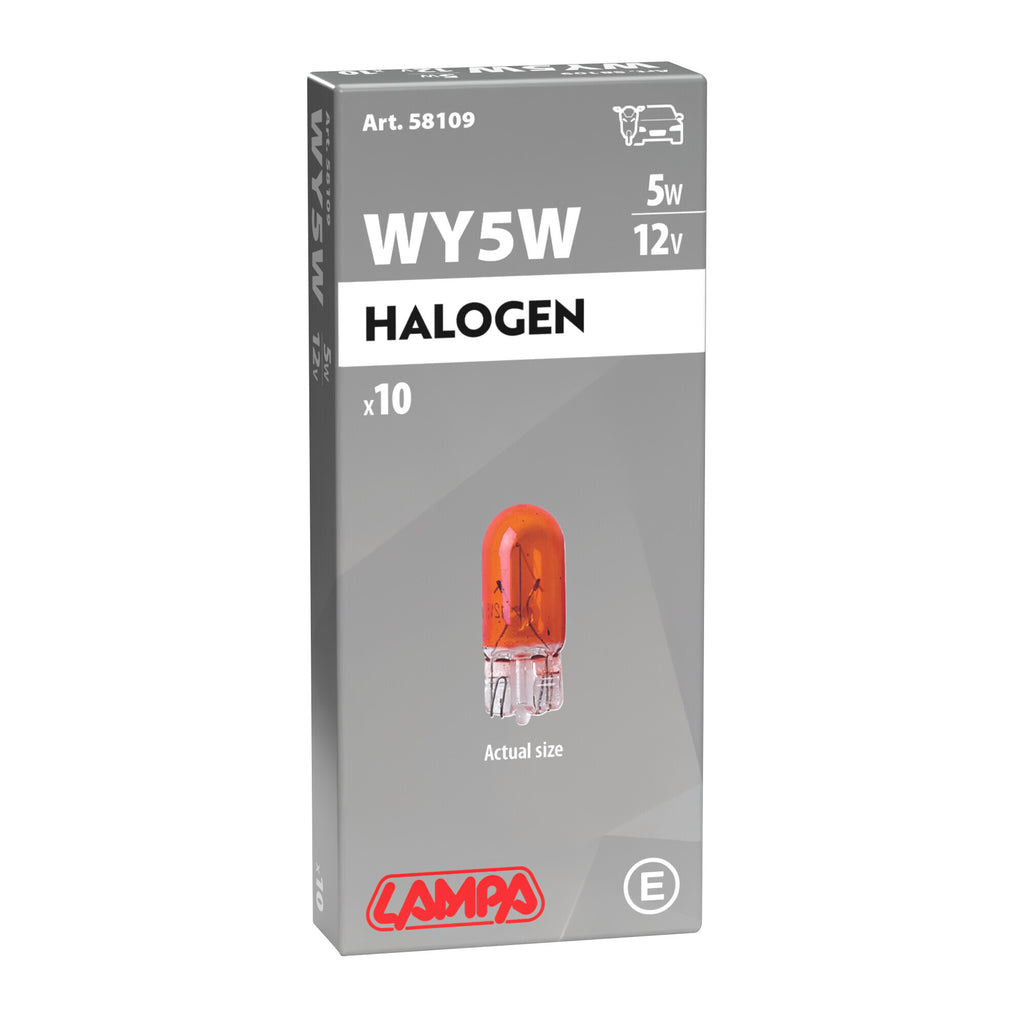 12V Lampada con zoccolo vetro - WY5W - 5W - W2,1x9,5d - 10 pz - Scatola - Arancio