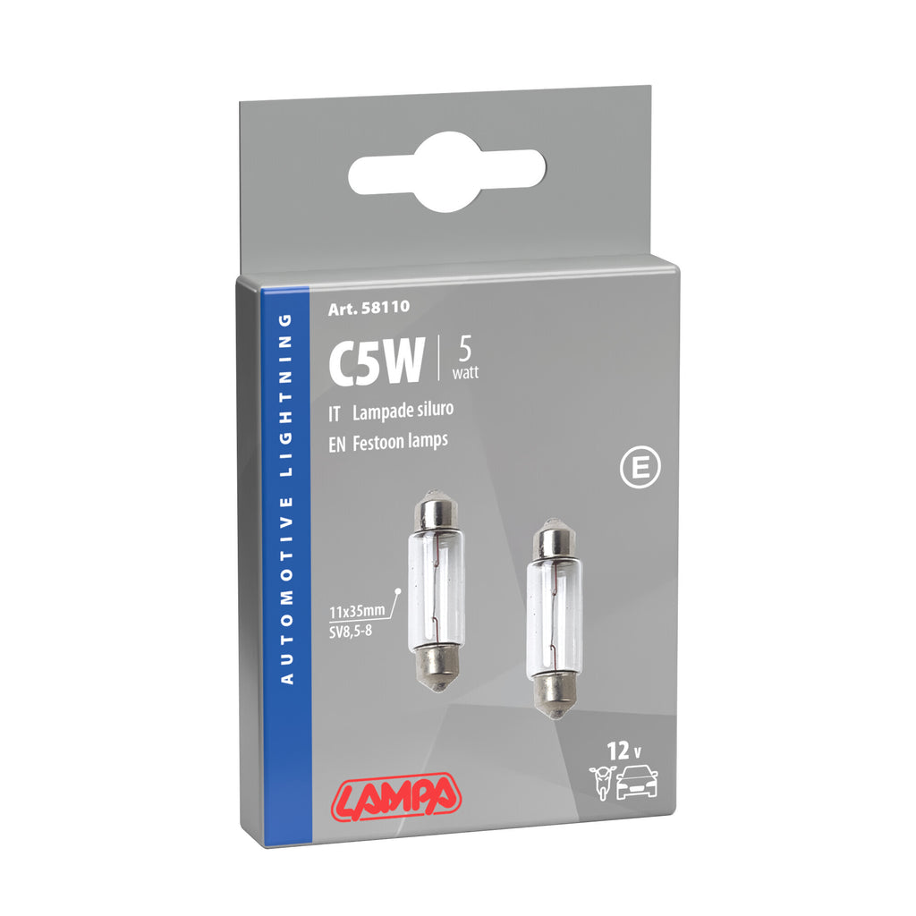 12V Lampada siluro - C5W - 11x35 mm - 5W - SV8,5-8 - 2 pz - Scatola