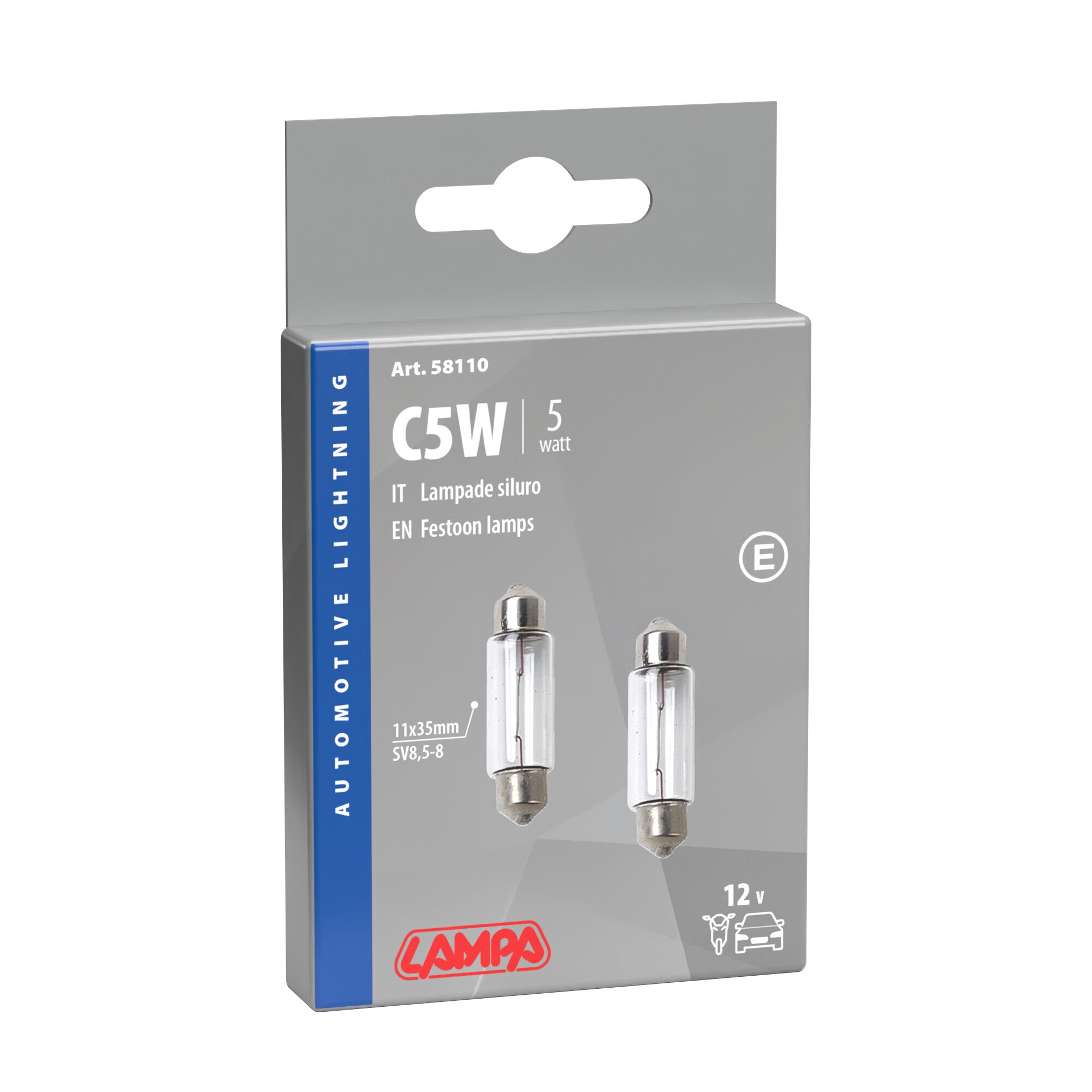 12V Lampada siluro - C5W - 11x35 mm - 5W - SV8,5-8 - 2 pz - Scatola
