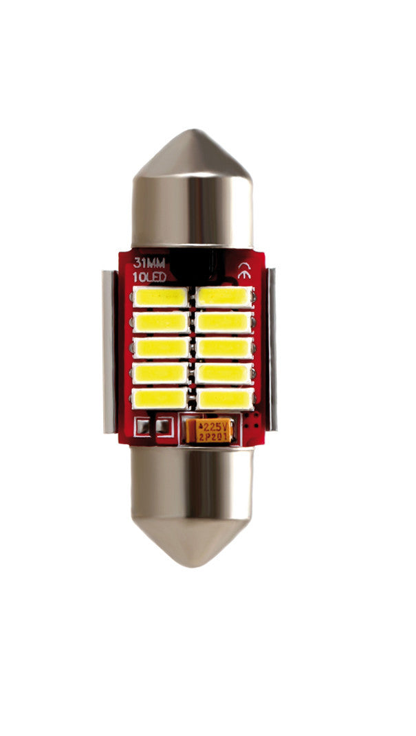 12/24V Led Series - 10 SMD x 1 chip - 12x31 mm - SV8,5-8 - 1 pz - Scatola - Bianco - Doppia polarità - Resistenza incorporata