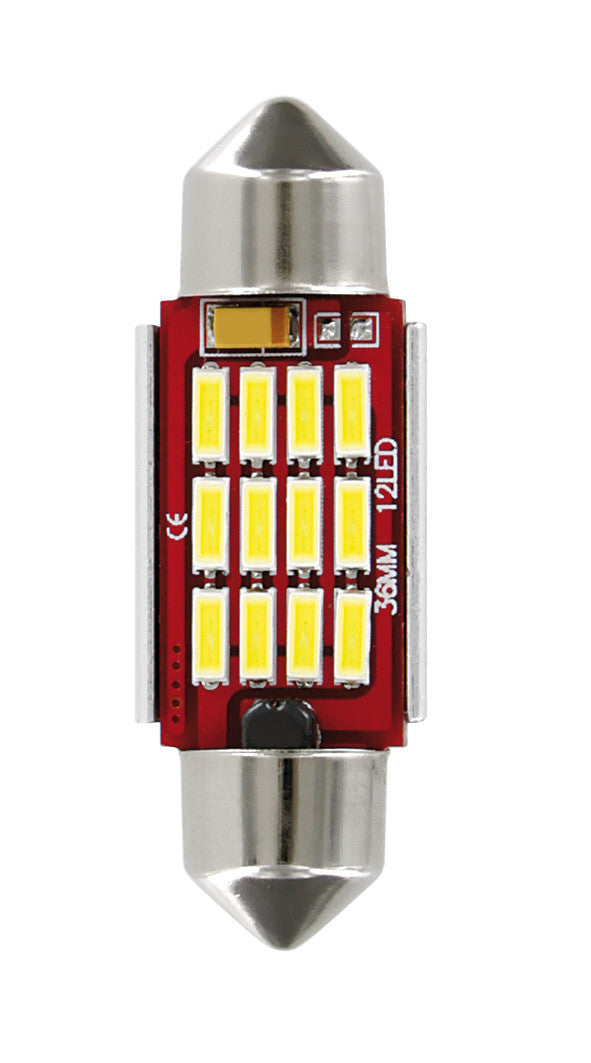 12/24V Led Series - 12 SMD x 1 chip - (C5W) - 12x36 mm - SV8,5-8 - 1 pz - Scatola - Bianco - Doppia polarità - Resistenza incorporata