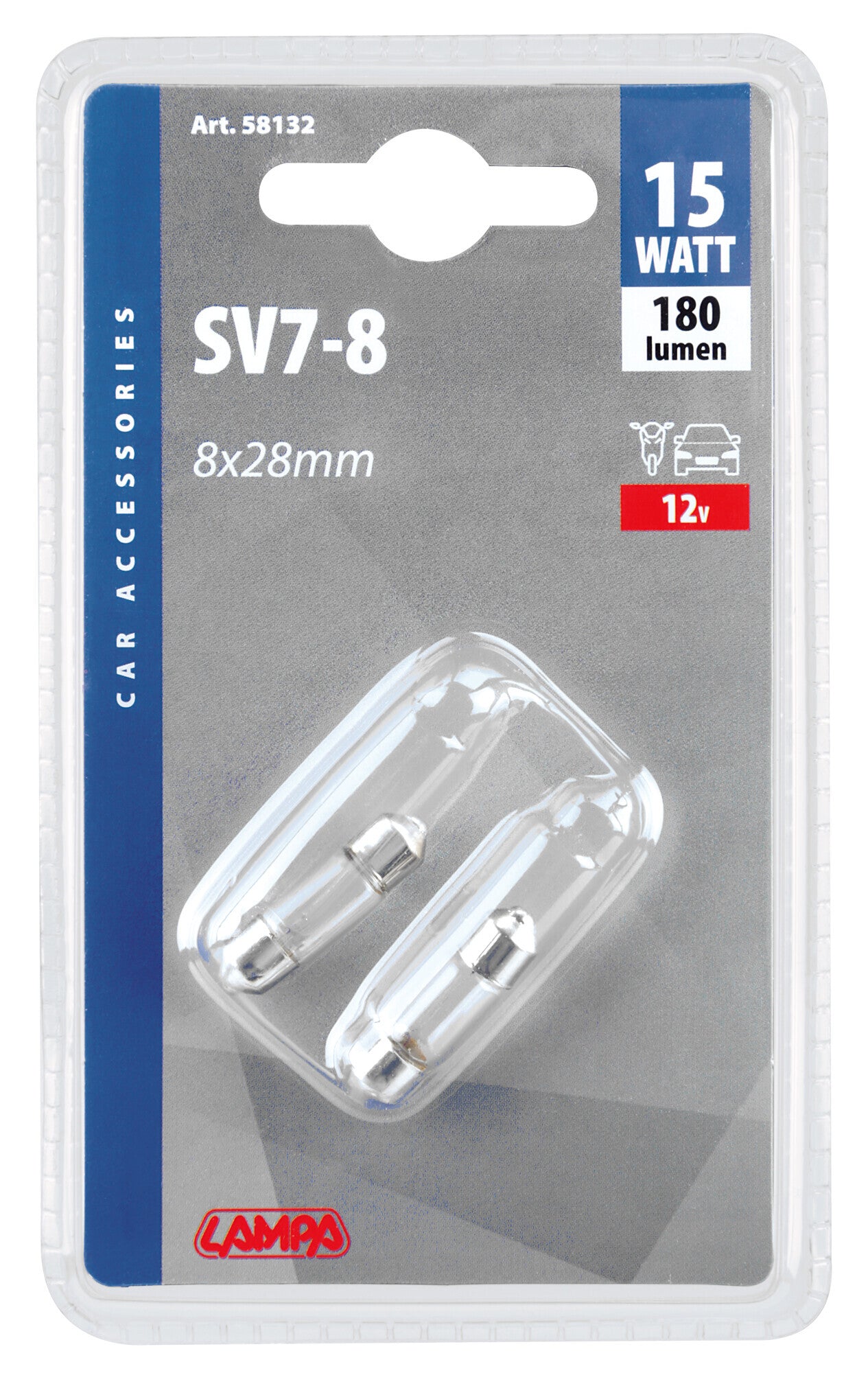 12V Lampada siluro - 8x28 mm - 15W - SV7-8 - 2 pz - D/Blister