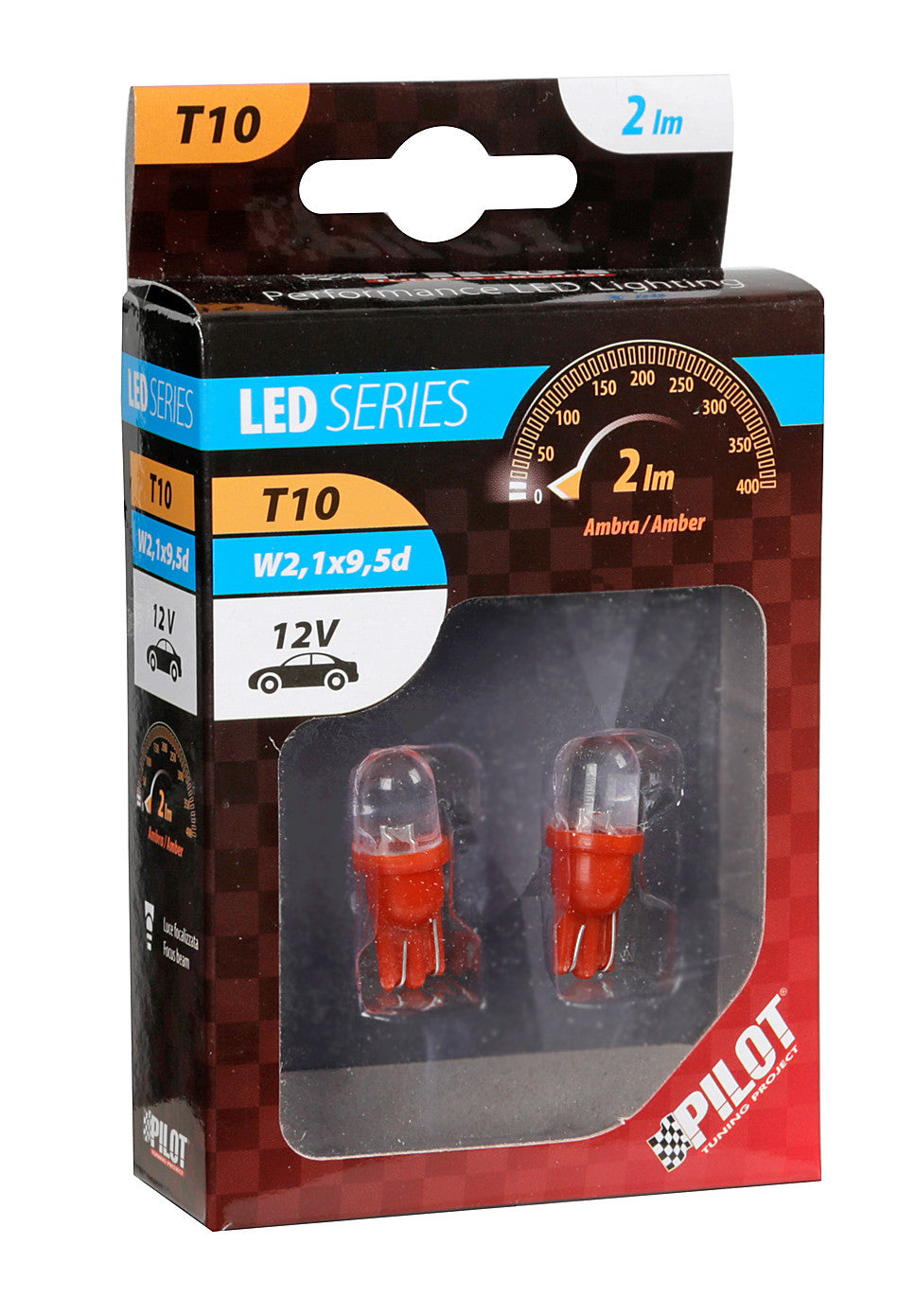 12V Colour-Led, lampada 1 Led - (T10) - W2,1x9,5d - 2 pz - D/Blister - Arancio