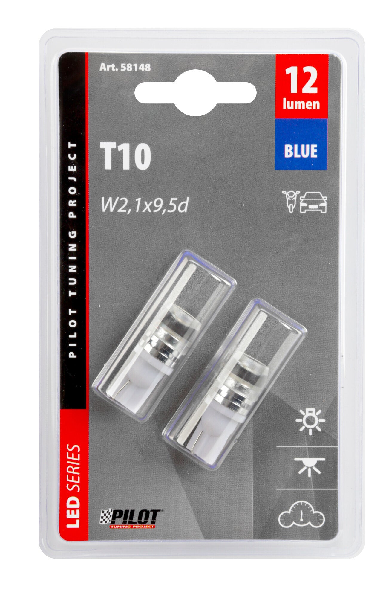 12V Hyper-Led 2 - 1 SMD x 2 chips - (T10) - 1W - W2,1x9,5d - 2 pz - D/Blister - Blu - Doppia polarità
