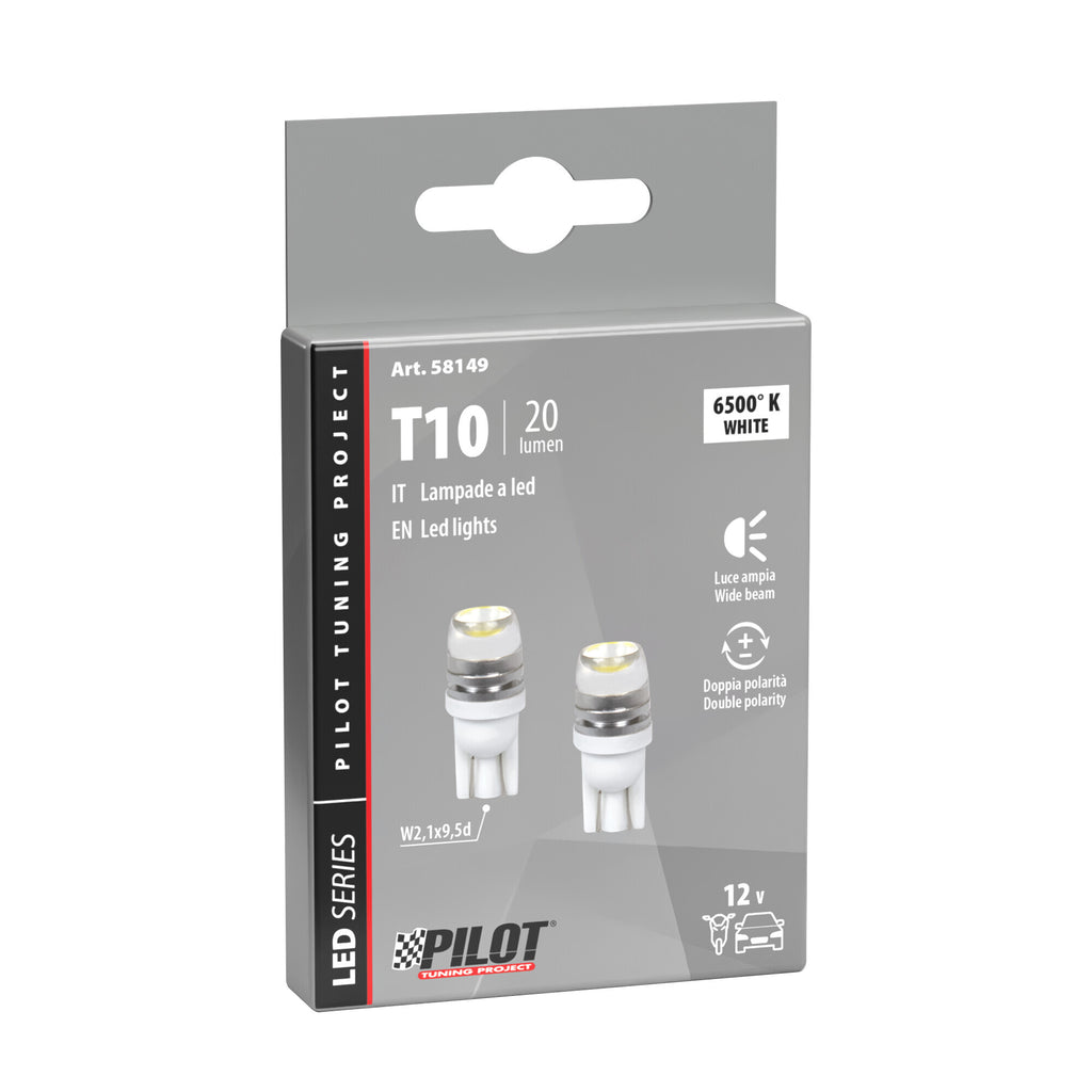 12V Hyper-Led 2 - 1 SMD x 2 chips - (T10) - 1W - W2,1x9,5d - 2 pz - Scatola - Bianco - Doppia polarità
