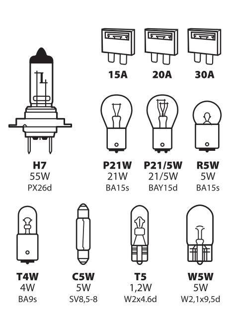 Kit lampade di ricambio 11 pz, alogena H7 - 12V
