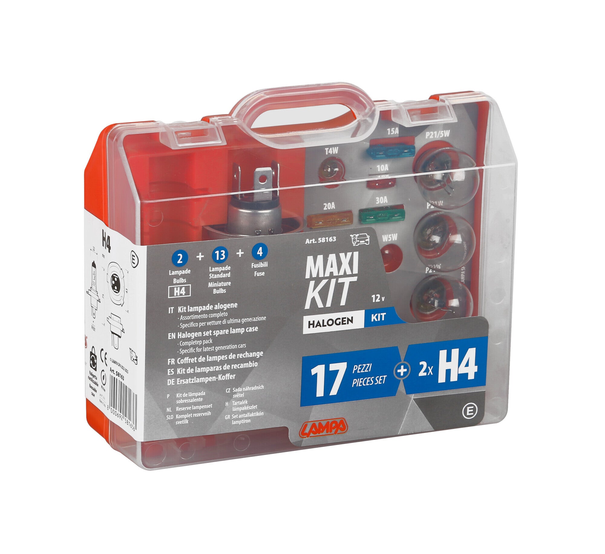Kit lampade di ricambio 19 pz, alogena 2x H4 - 12V