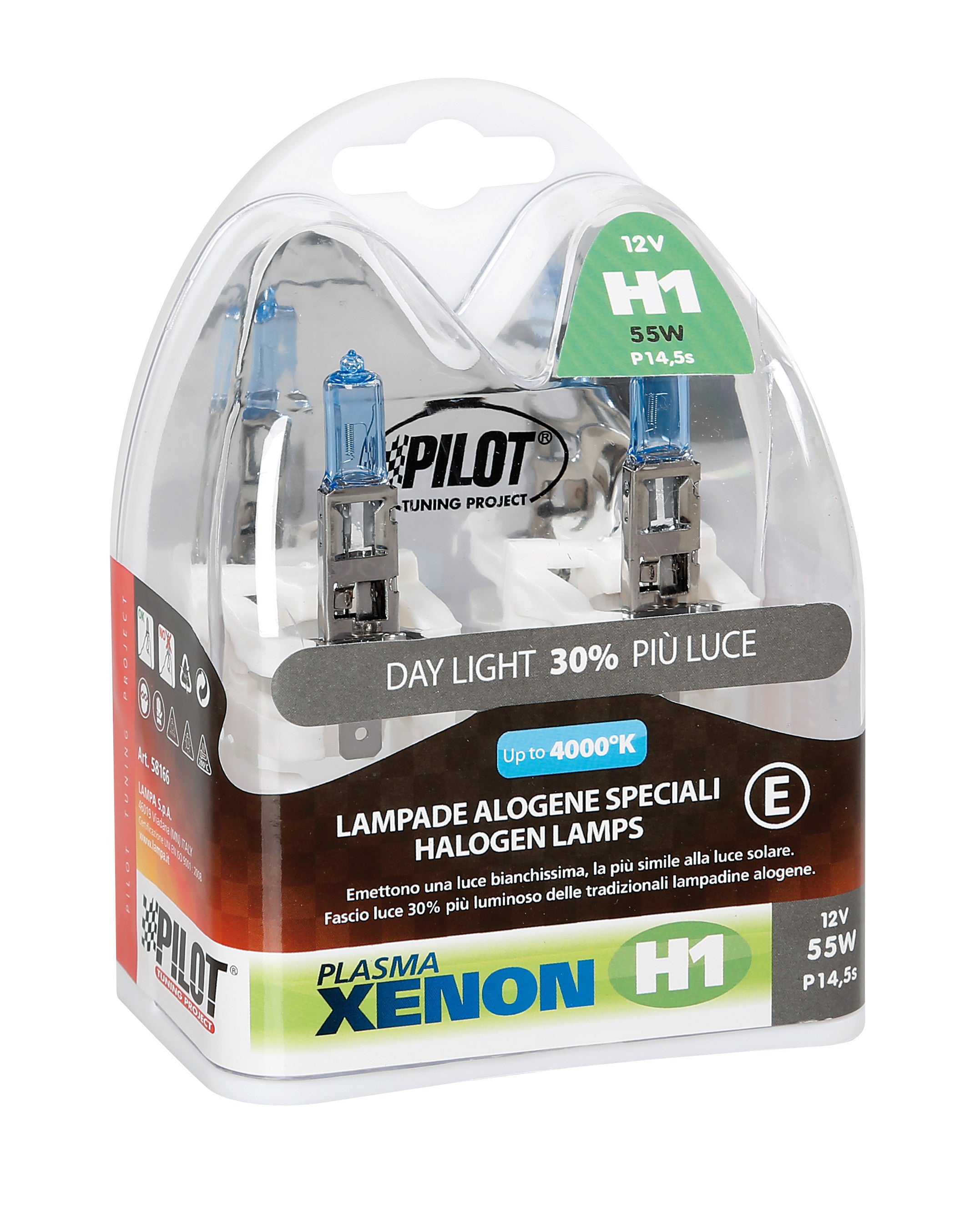 12V Lampada alogena Xenon - H1 - 55W - P14,5s - 2 pz - Scatola Plast.