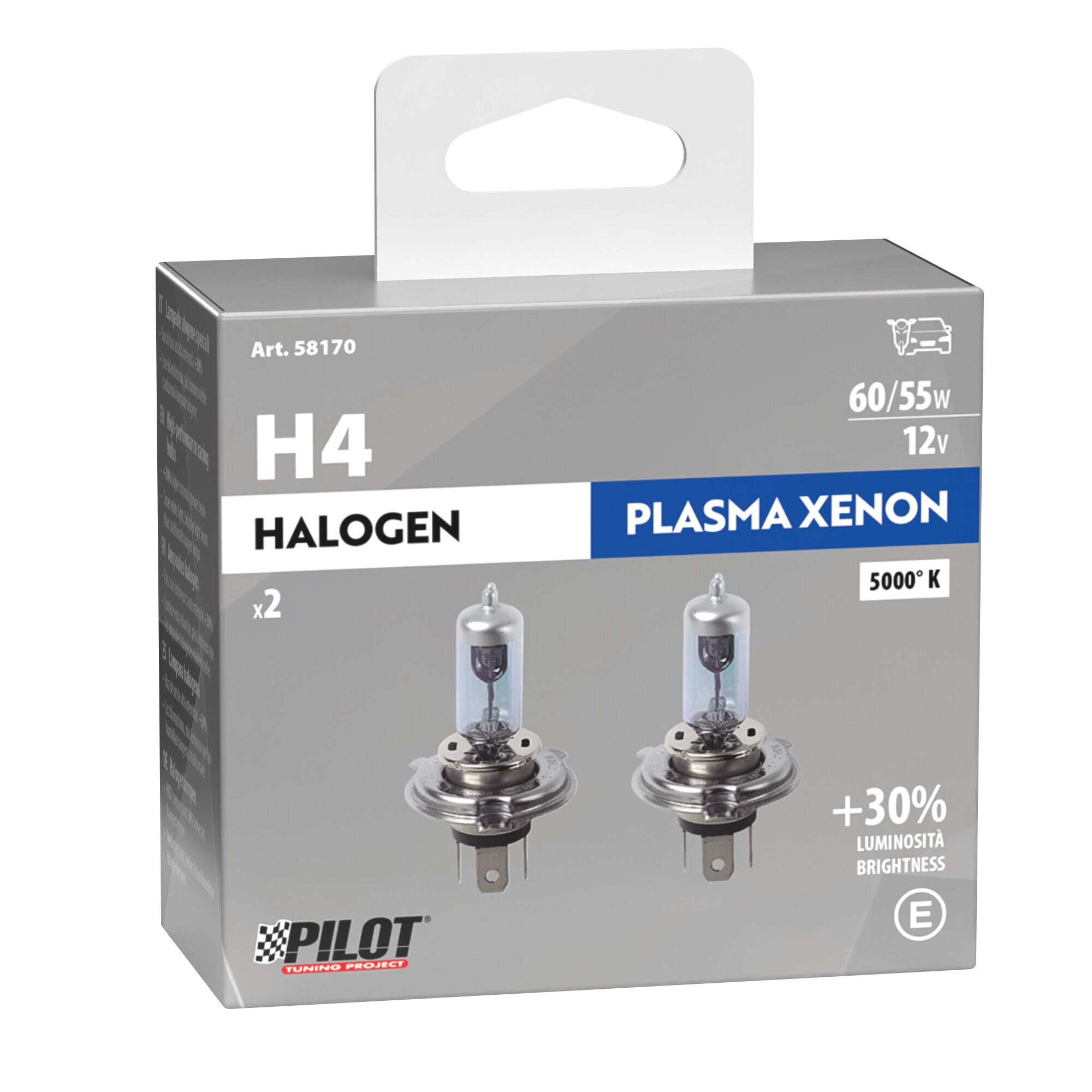 12V Lampada alogena Xenon - H4 - 60/55W - P43t - 2 pz - Scatola
